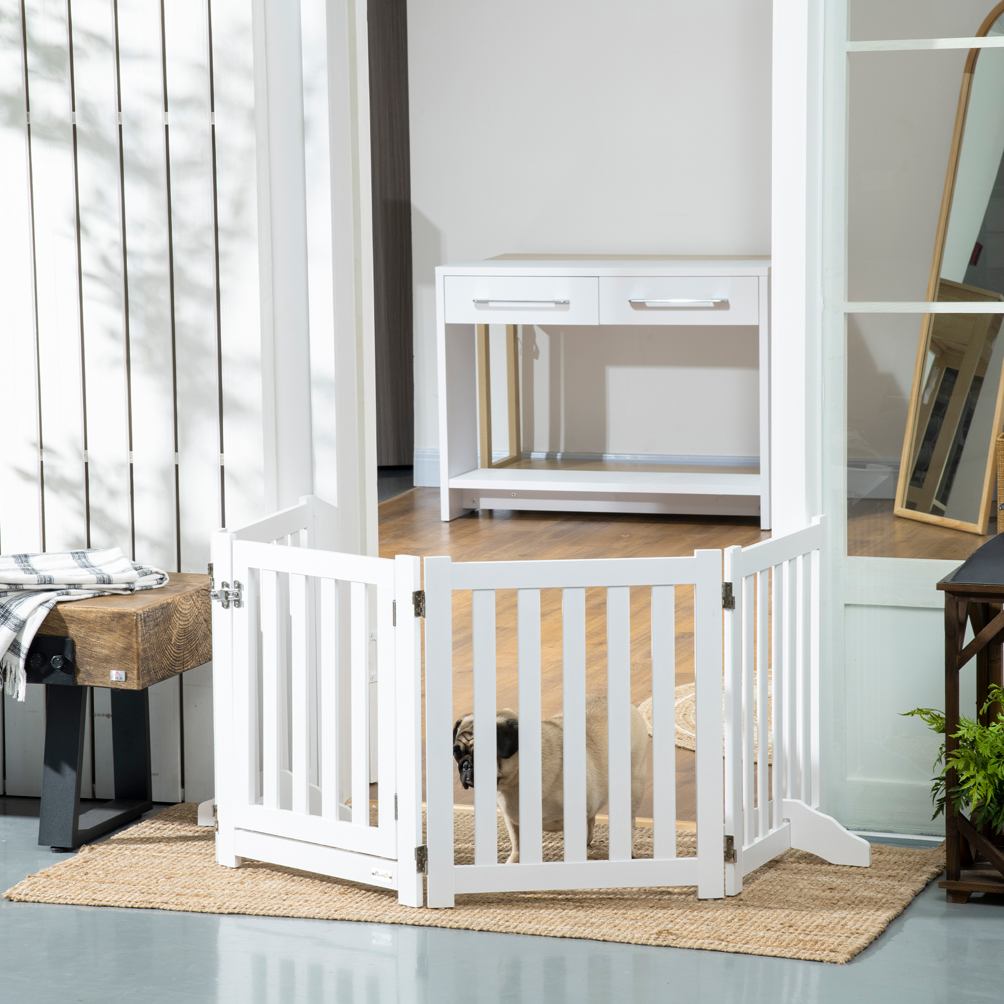 Segawe Wooden Dog Gate / Pet Playpen – 4-Panel Folding Fence, 24" Tall, Free Standing Indoor