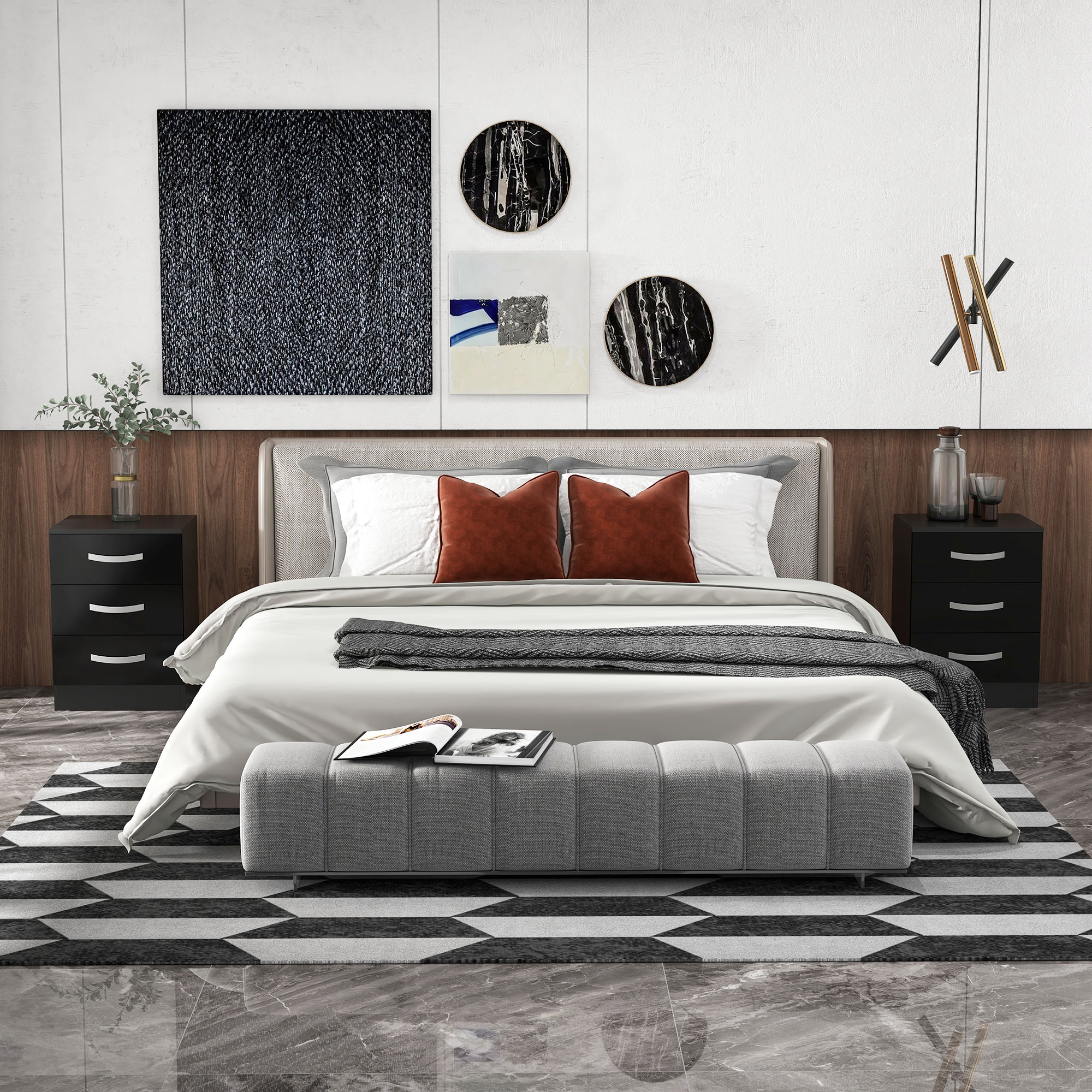 HOMCOM Sleek Duality: Set of 2 Bedside Tables, Modern Nightstand with Drawers High Gloss Fronts Night Table for Bedroom, Black Finish Aosom Canada