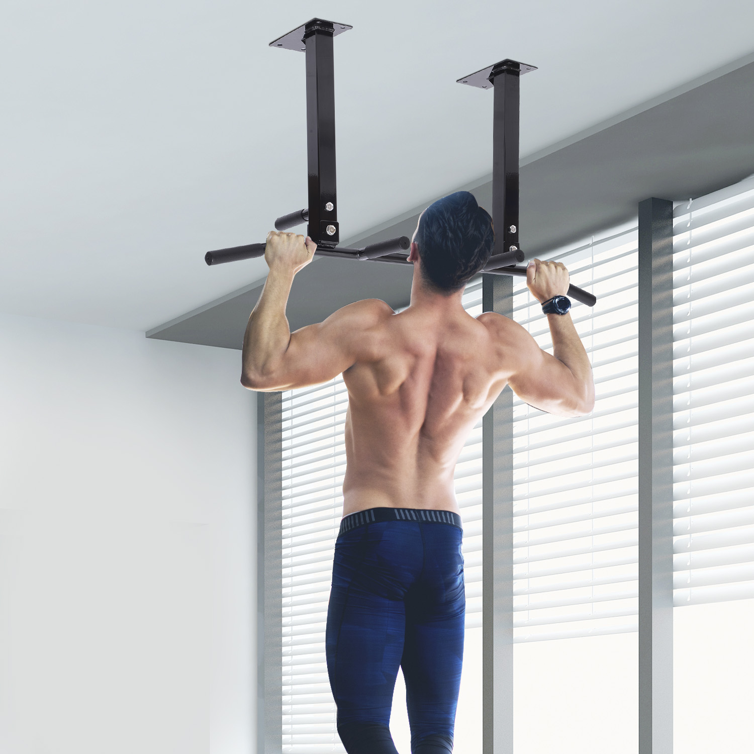 Soozier Ceiling Mounted Pull Up Bar Wall Mount Chin Up Bar Upper