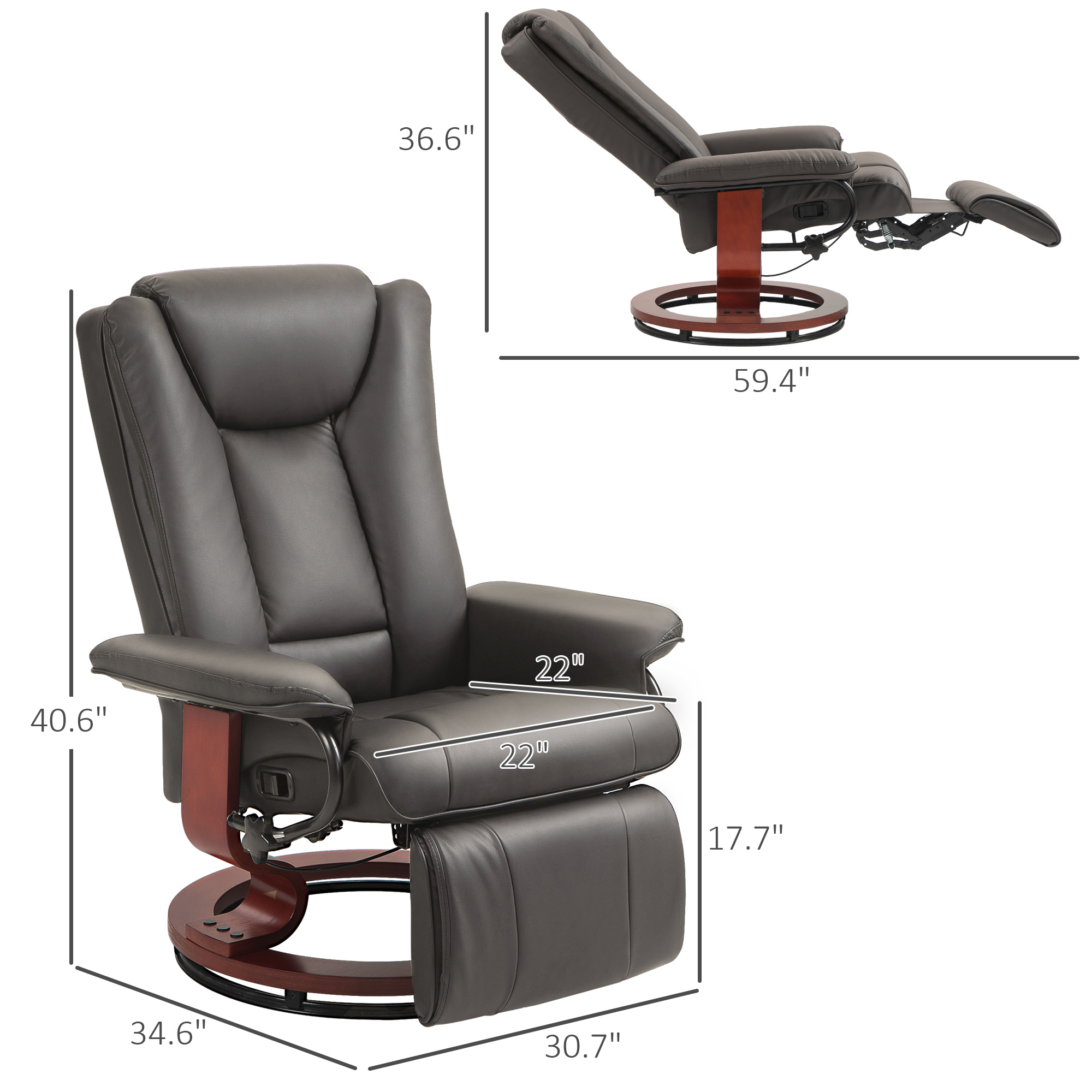 HOMCOM RV Recliner Chair, PU Leather Swivel Recliner chair with Footrest for Living Room, Brown | Aosom.com 1