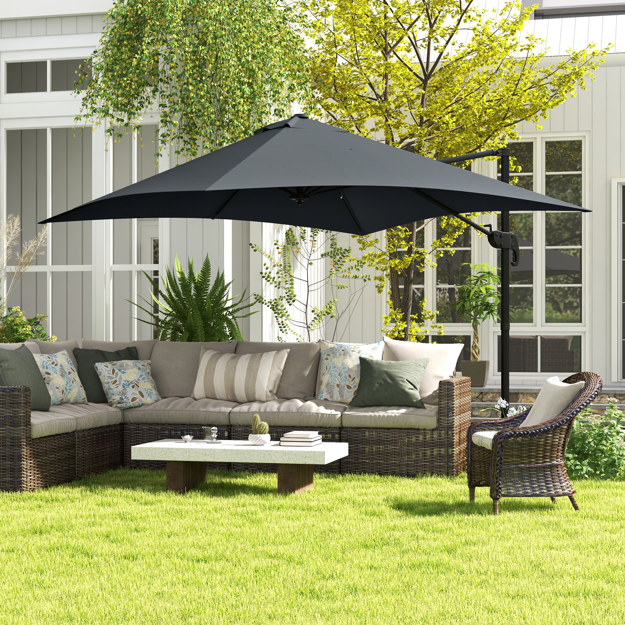 Outsunny 10x10ft Cantilever Umbrella Rotatable Square Market