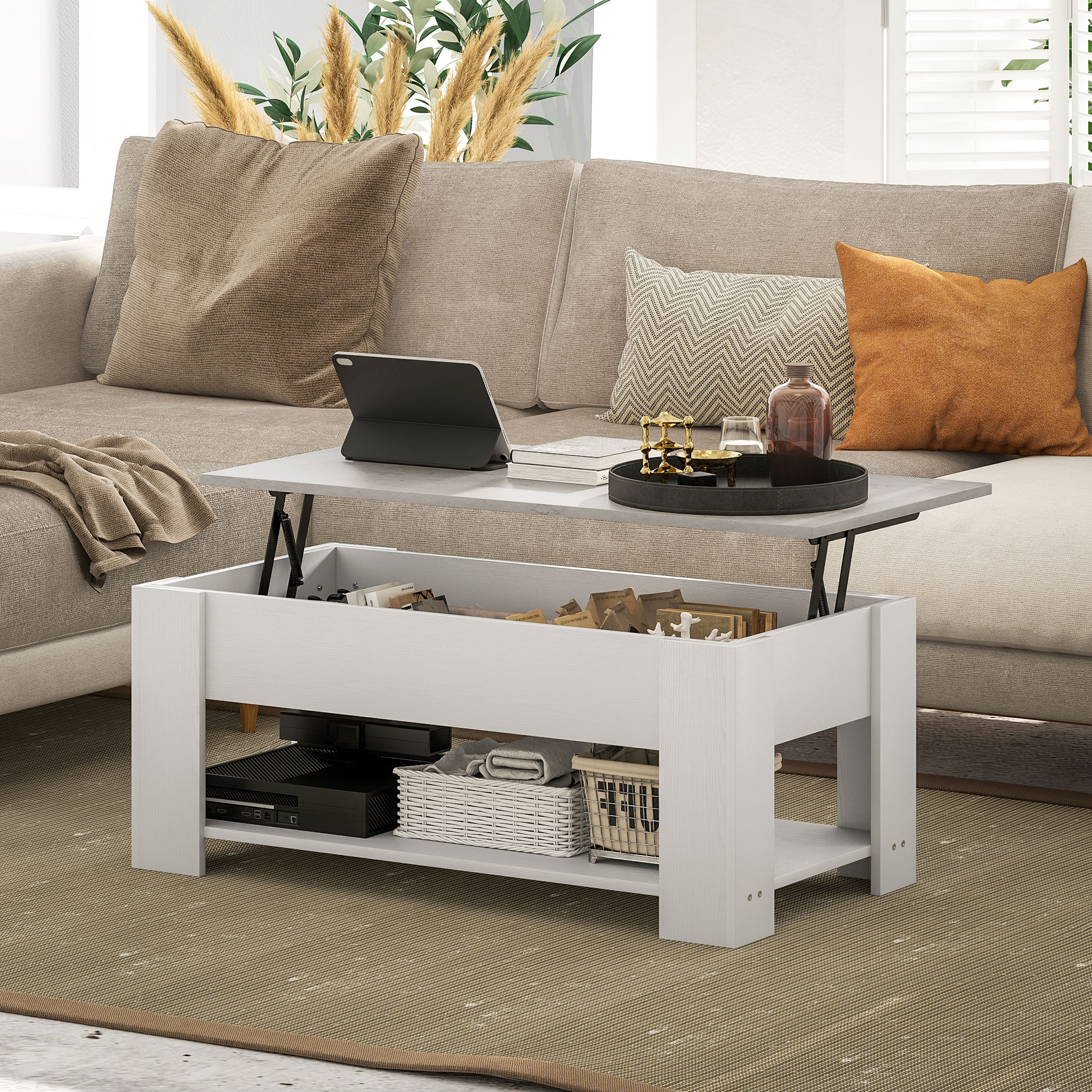 HOMCOM Lift Top Coffee Table with Hidden Storage Compartment and Open ...