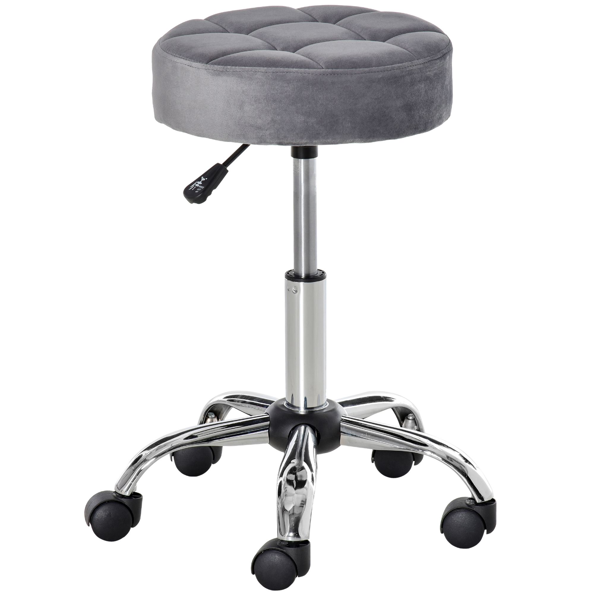HOMCOM Round Rolling Stool with Height Adjustable Lift, Vanity Chair with  Luxury Style Upholstery, Office Chair with Swivel Seat and Wheels for Work 
