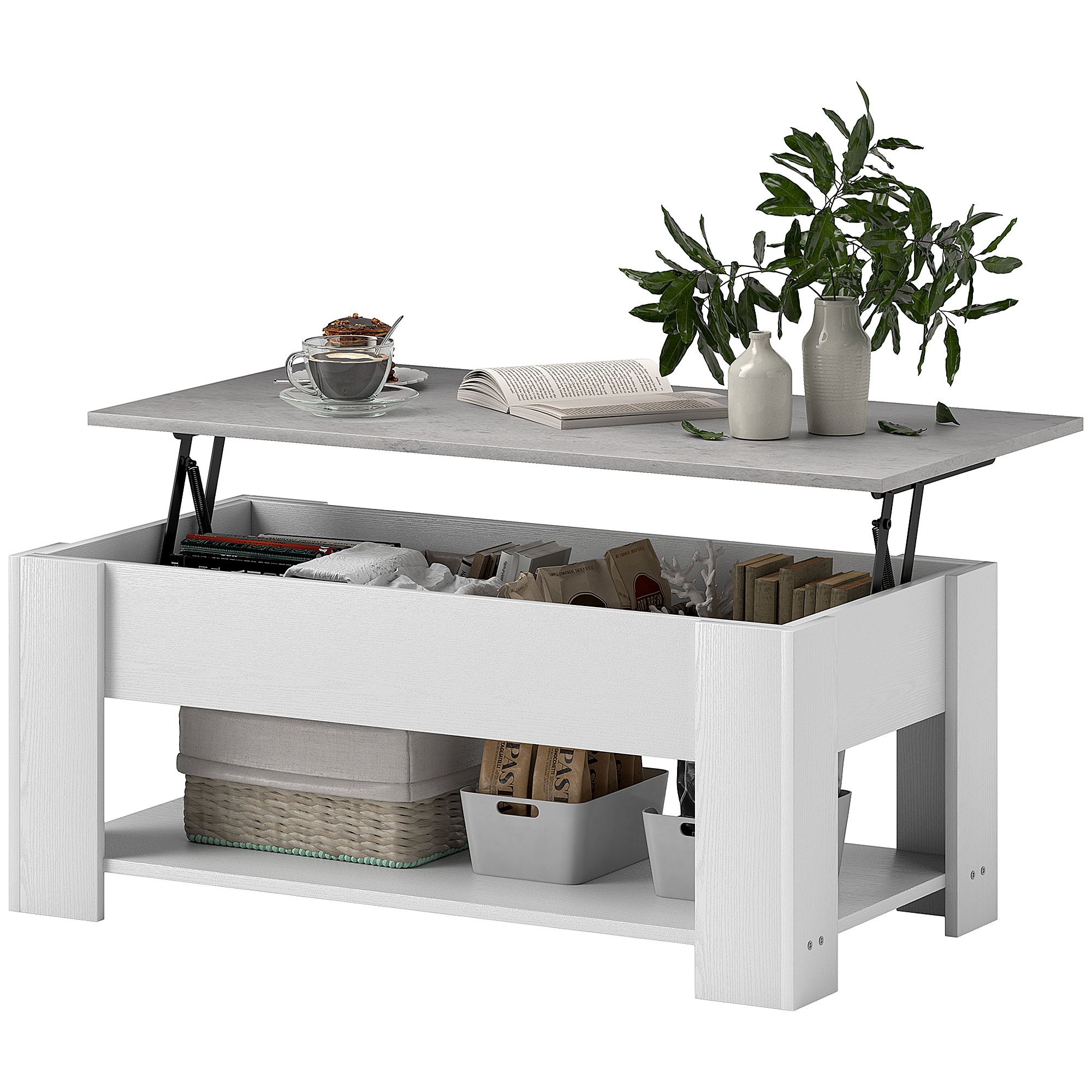 HOMCOM Lift Top Coffee Table with Hidden Storage Compartment and Open ...