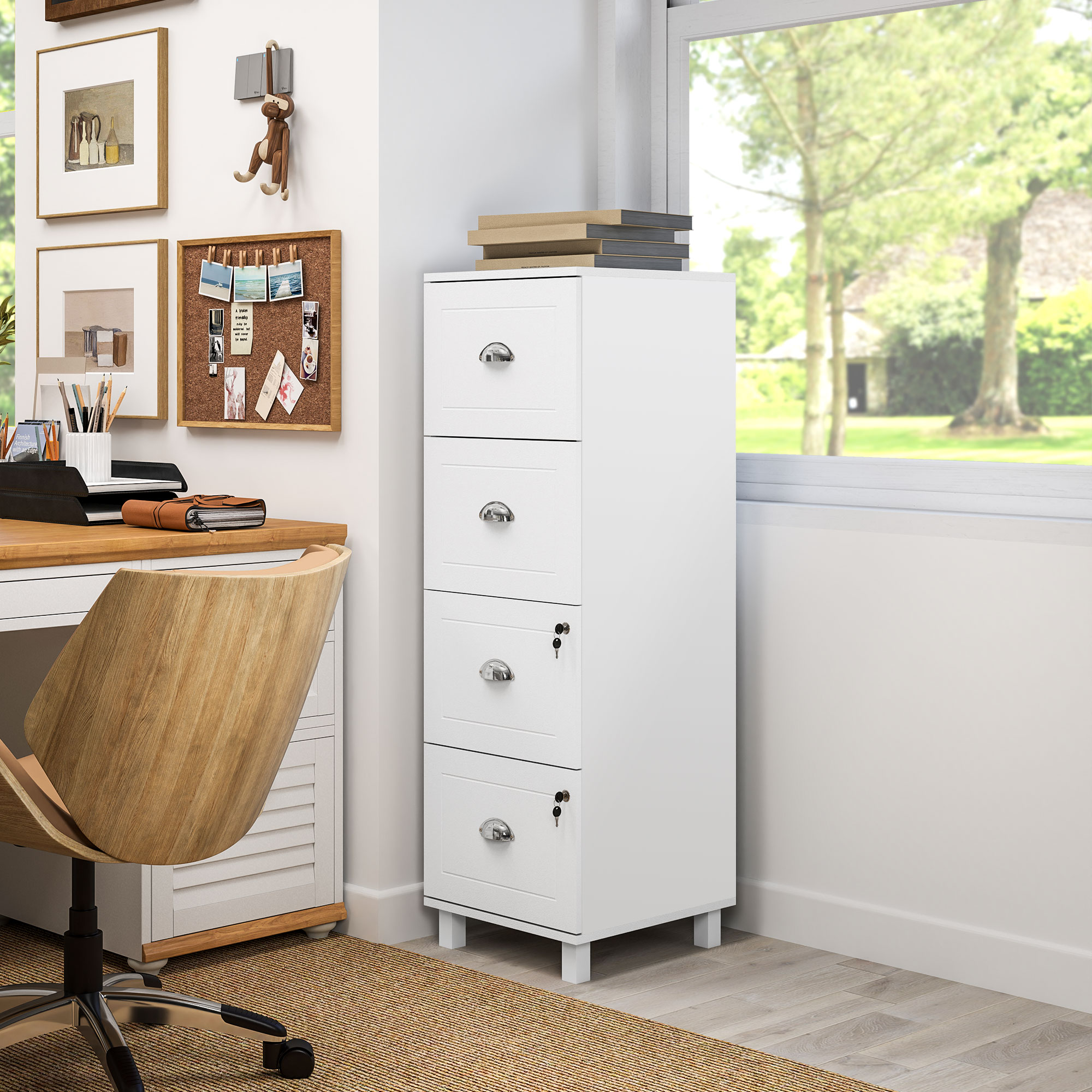 HOMCOM 4 Drawer File Cabinet with Lock, Office Filing Cabinet, A4 Letter Size, Hanging File Folders, White Aosom Canada
