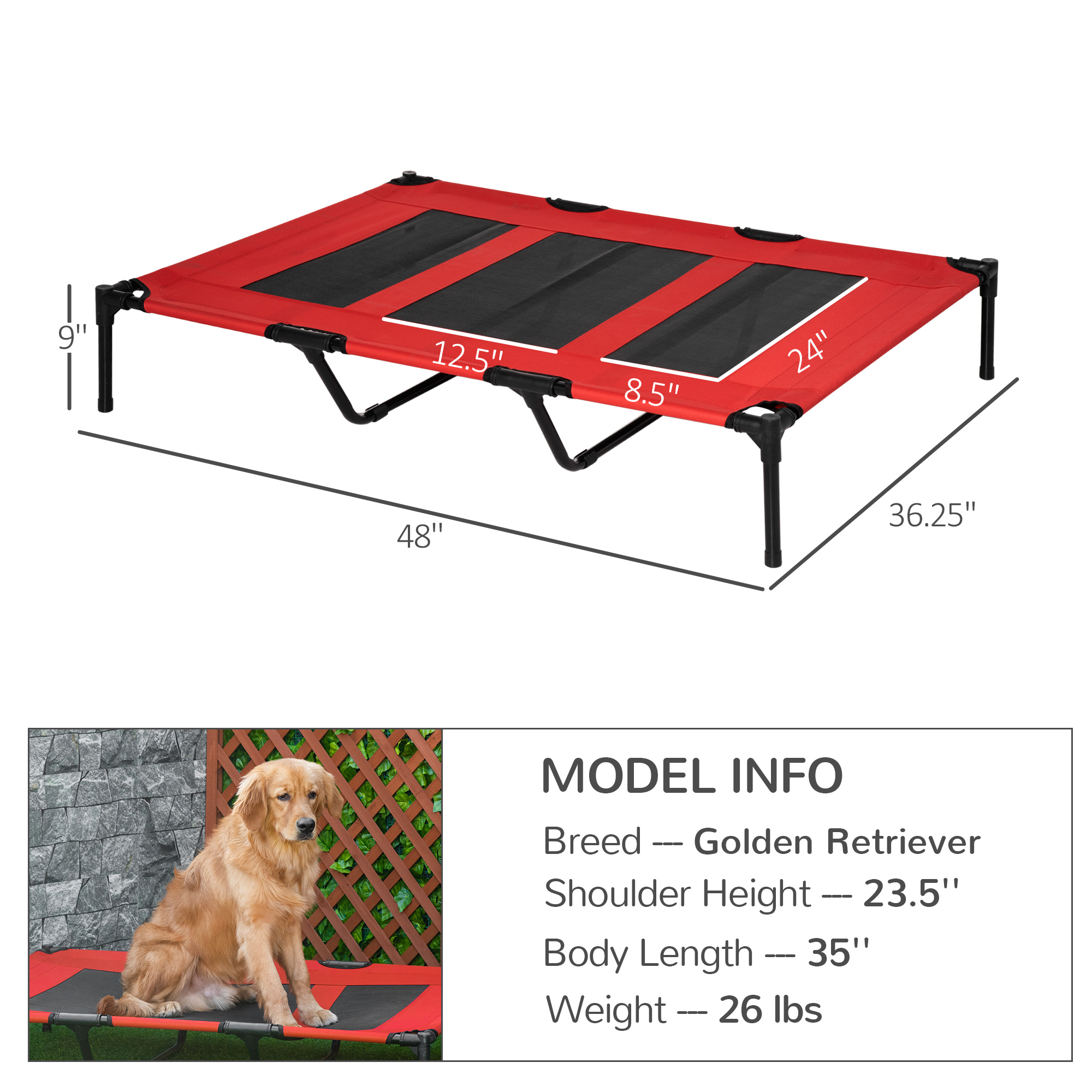 PawHut XL Elevated Dog Bed, Outdoor Raised Dog Bed, Portable Pet Cot  w/Carry Bag Metal Frame Breathable Mesh Indoor and Outdoor Red