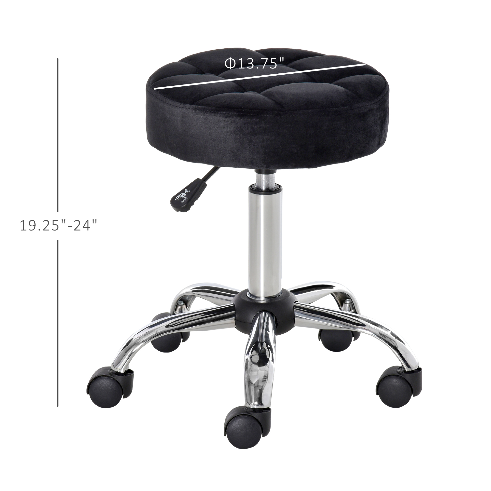 FURWOO Adjustable Rolling Stool With Wheels - Height Adjustable Salon & Spa Stool For Home, Office, Or Kitchen (Black)