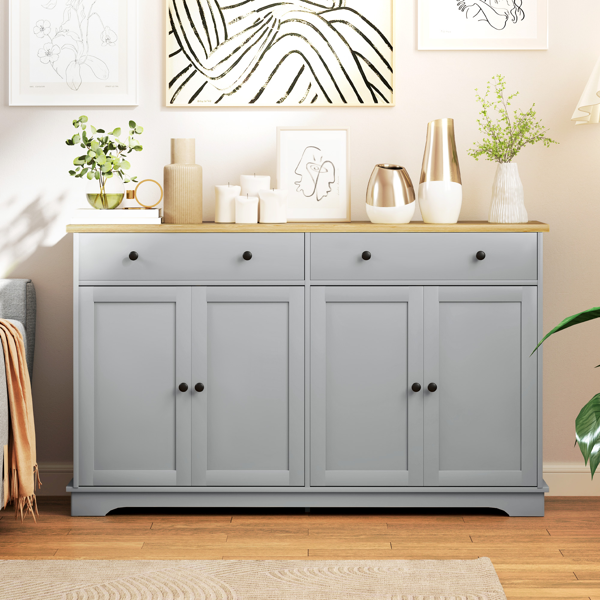 HOMCOM Modern Sideboard, Buffet Cabinet with Storage Drawers, Adjustable Shelves for Living Room, Dining Room, Entryway, Grey Aosom Canada