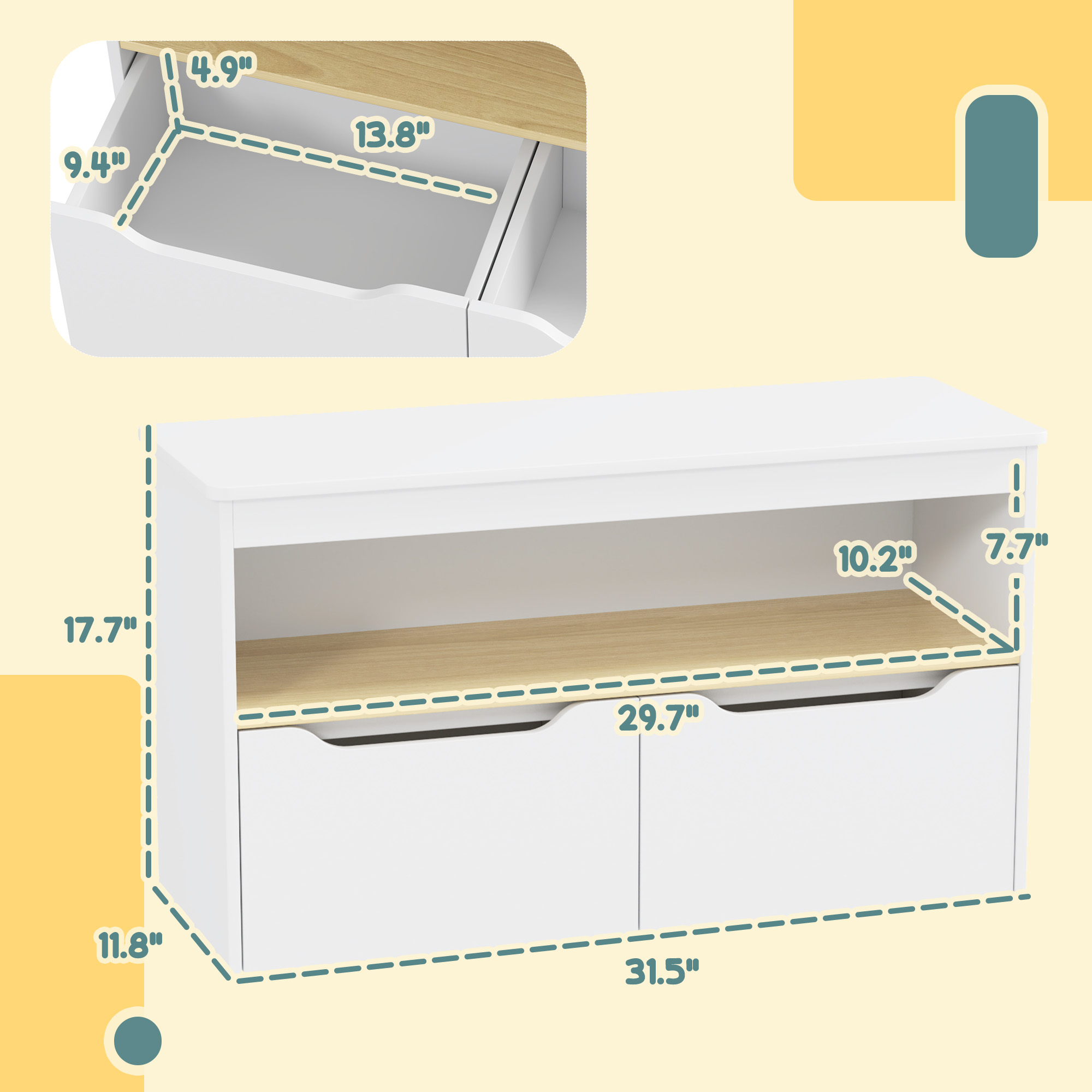 Qaba Toy Storage Organizer with 2 Drawers, Toy Shelf, Large Top, for Bedroom, Nursery, Living Room, White 1