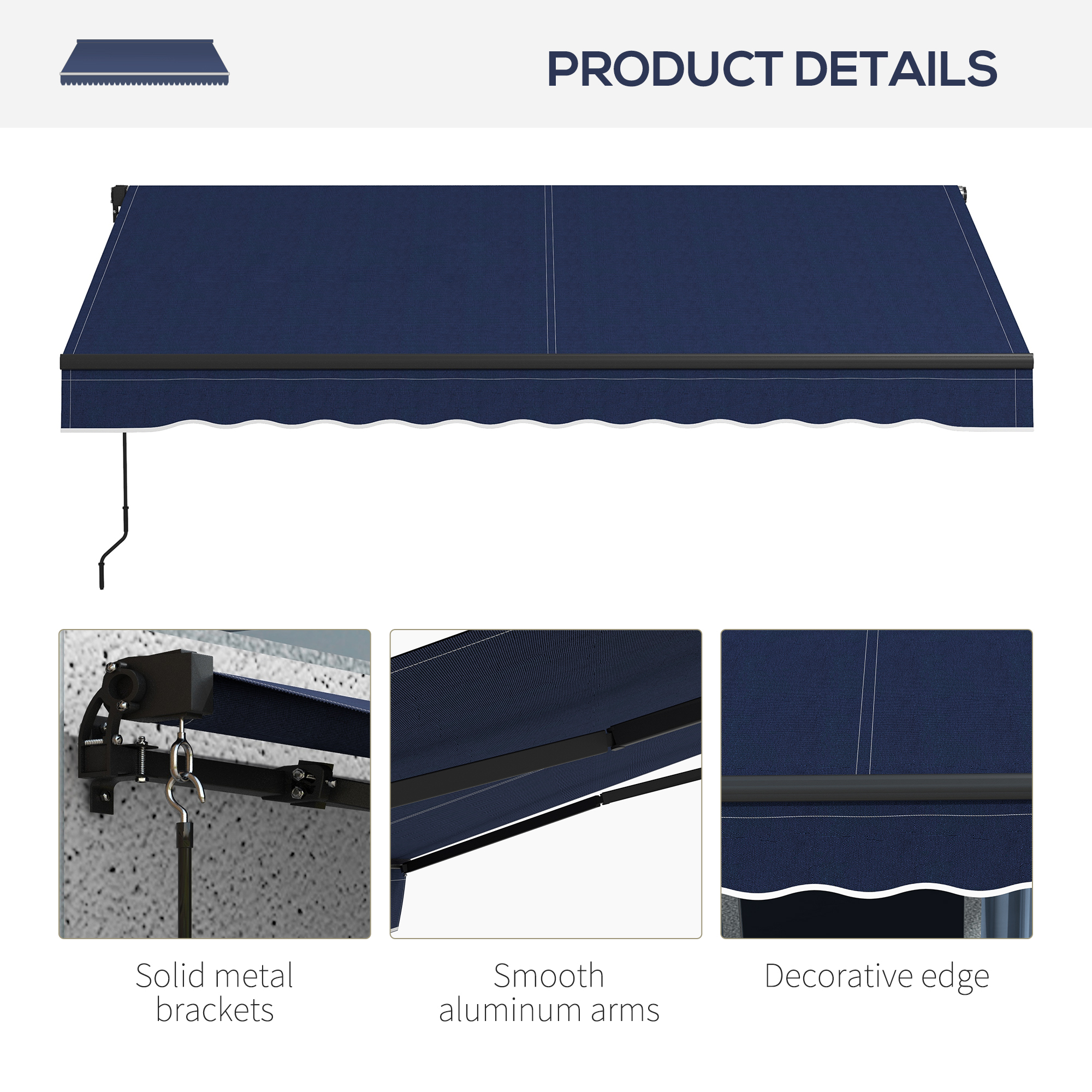 Outsunny 10' x 8' Retractable Awning, 280gsm UV Resistant Sunshade Shelter for Deck, Balcony, Yard, Blue 6