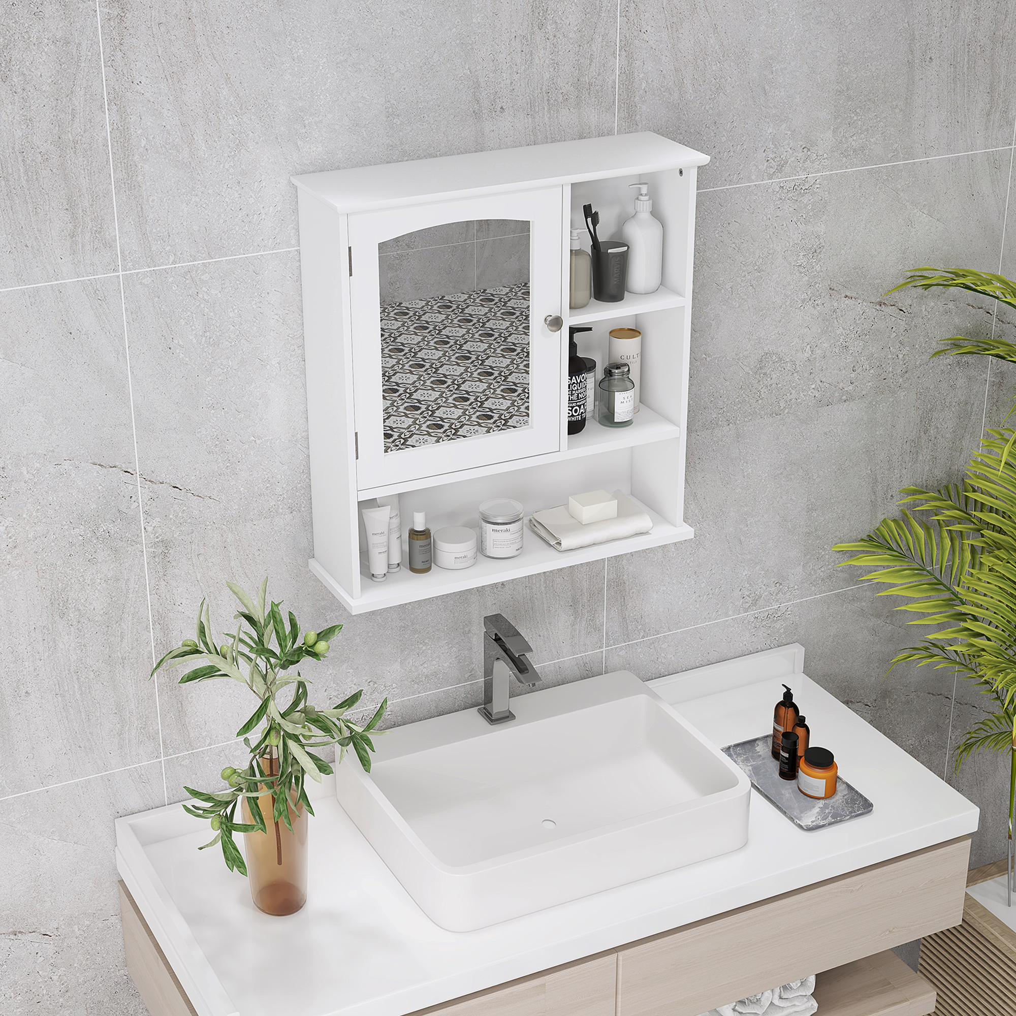 Kleankin Wall Mount Wood Medicine Cabinet with Mirror Adjustable Shelf Storage Organizer White | Aosom.com 6