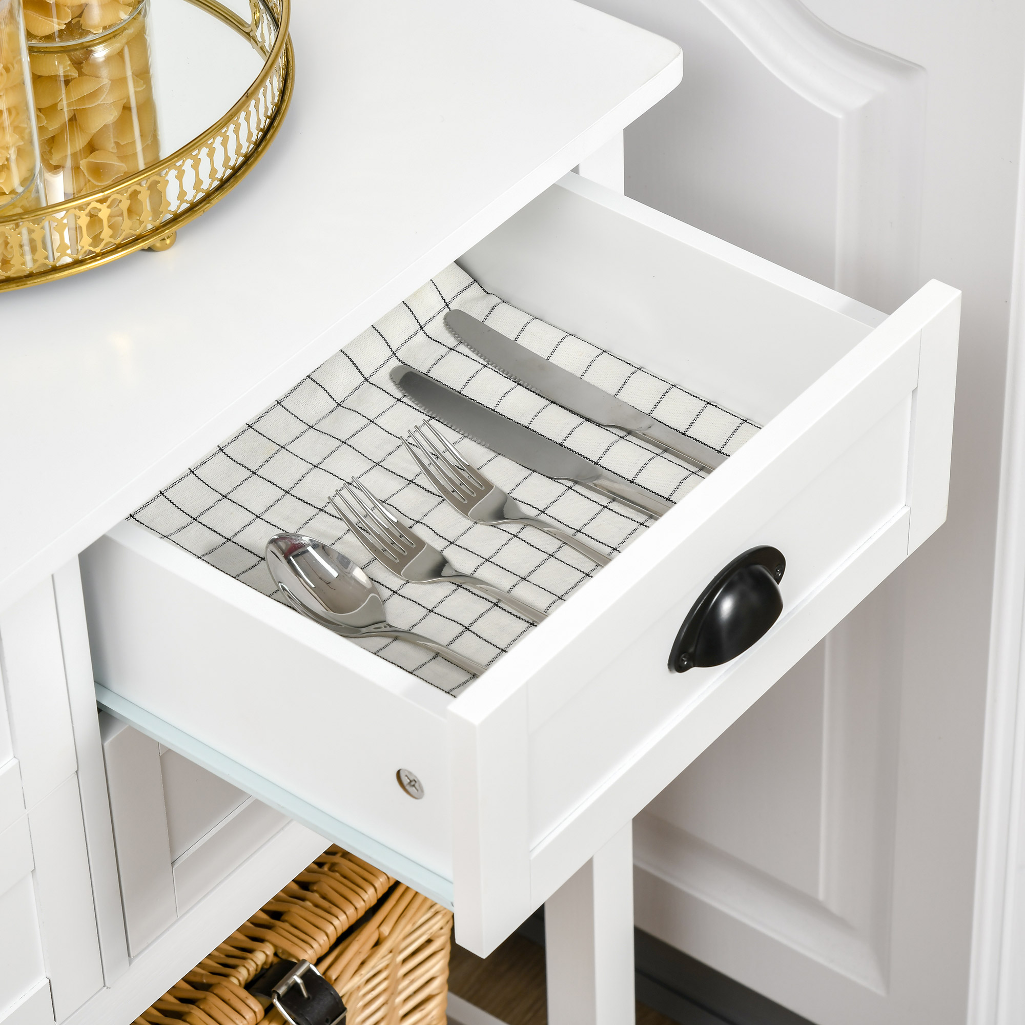 HOMCOM Sideboard Buffet Cabinet, Storage Serving Console Table with 4 Drawers and Slatted Bottom Shelf for Kitchen, Living Room, White 5