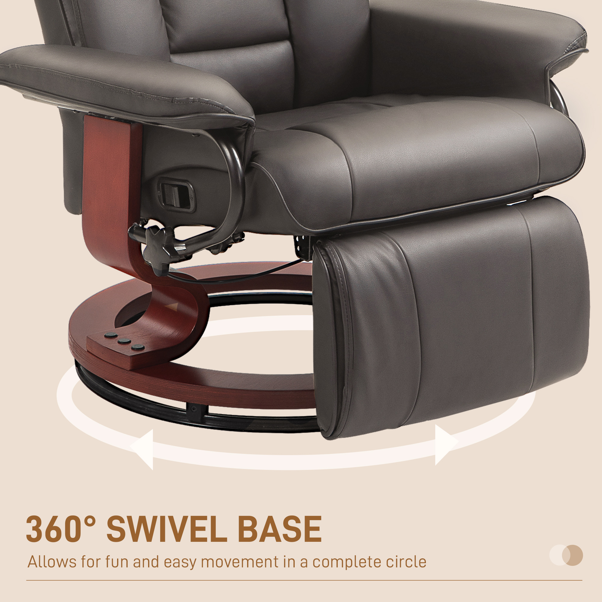 HOMCOM RV Recliner Chair, PU Leather Swivel Recliner chair with Footrest for Living Room, Brown | Aosom.com 4