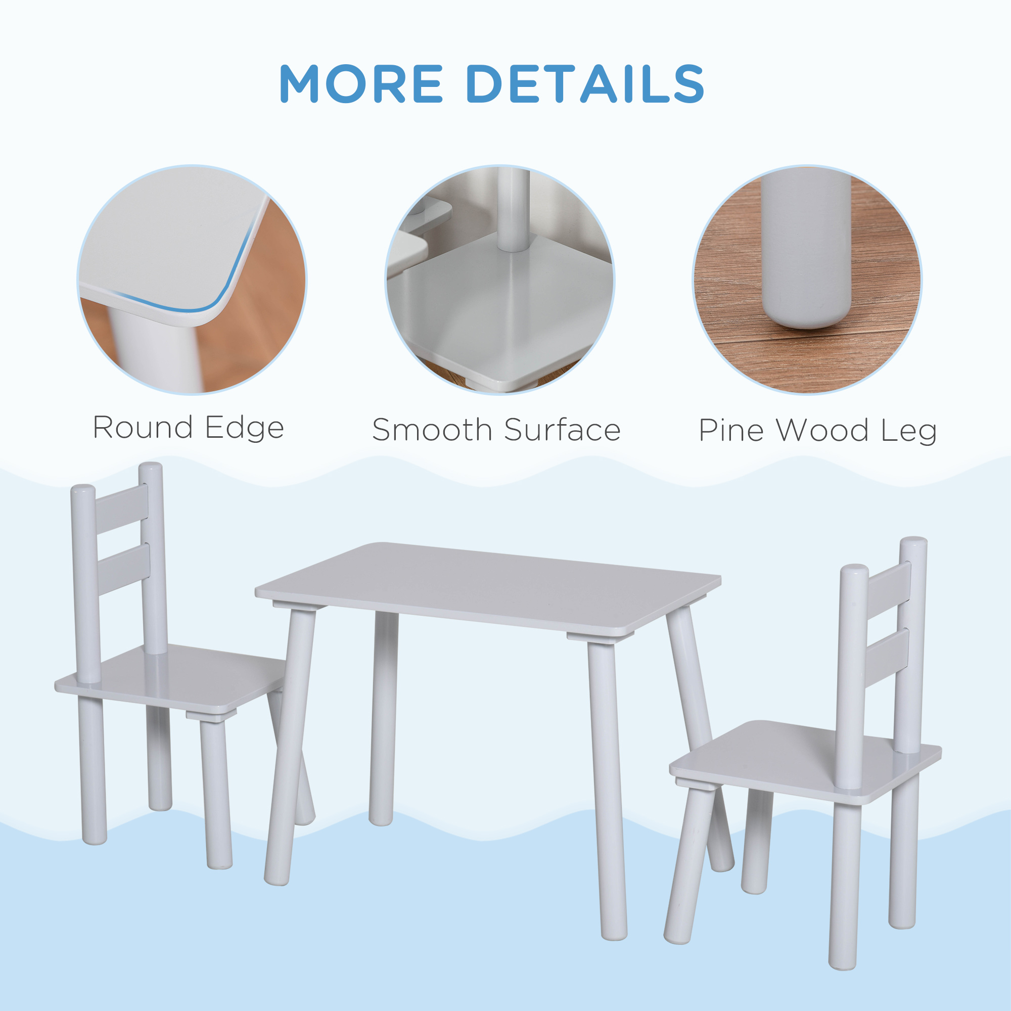 Qaba Children's Wooden Table and Chair Set, Durable for Arts, Crafts, Dining & Reading, Enhance Creativity for Ages 2-5, Gray| Aosom.com 4
