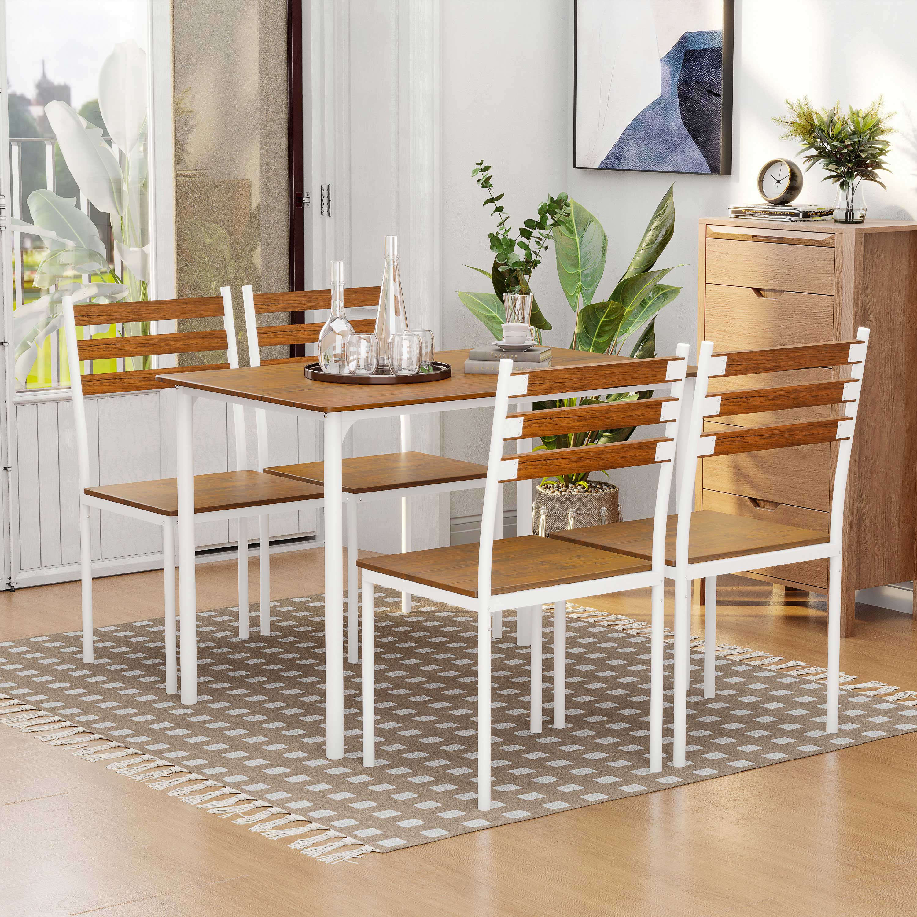 HOMCOM Piece Dining Table Set for 4, Space Saving Kitchen Table and  Chairs, Rectangle, Steel Frame for Dining Room