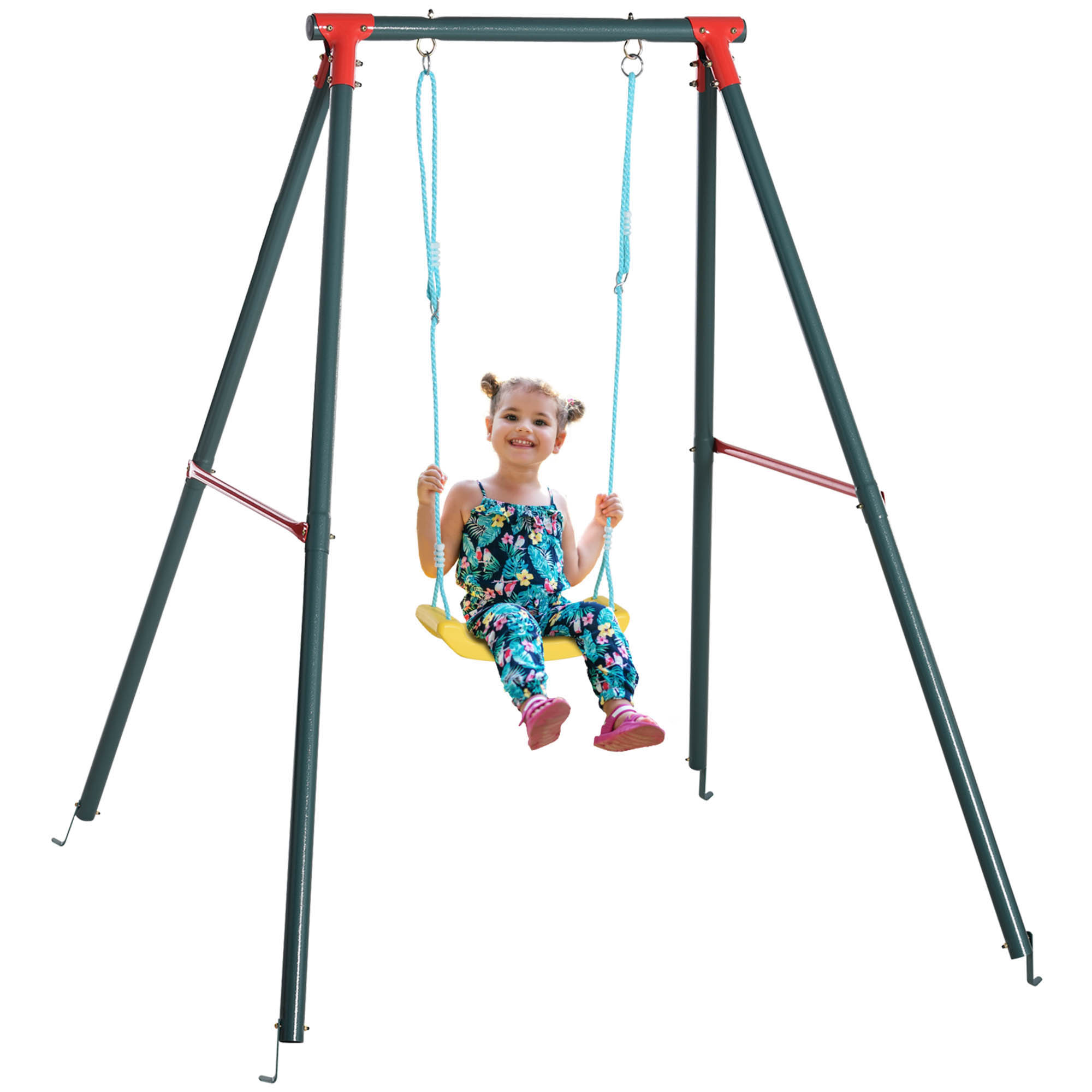 Outsunny Metal Swing Set with Adjustable Rope Heavy Duty A