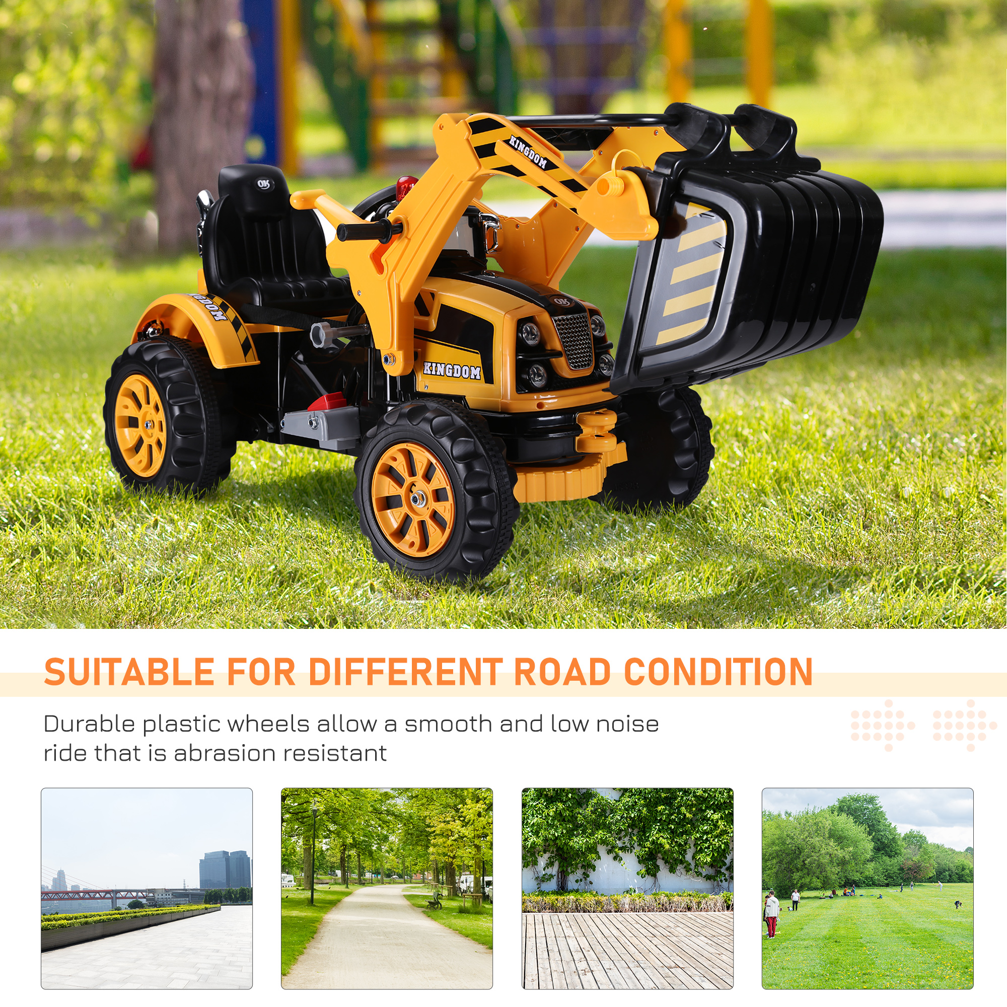 6V Kids Ride on Excavator Toy Backhoe Tractor Vehicle, Yellow and