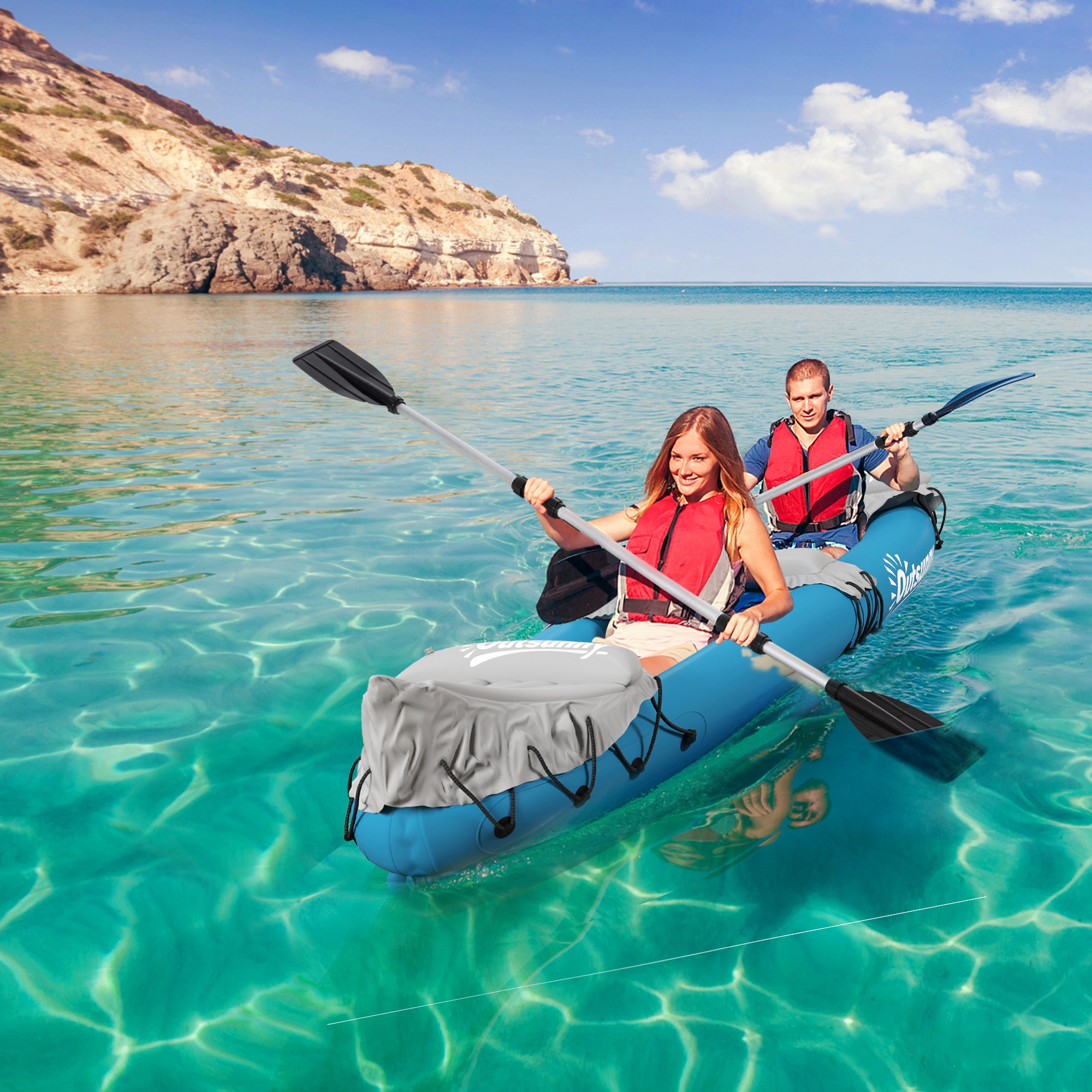 Outsunny K2 Kayak, 2 Person Inflatable Kayak, Includes Paddles ...