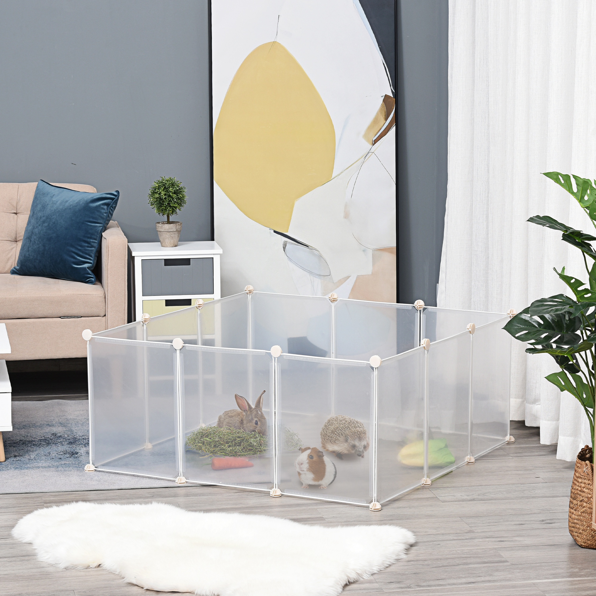 PawHut Bunny Abode: 12-Panel Plastic Enclosure for Small Pets, Indoor Habitat, White Aosom Canada