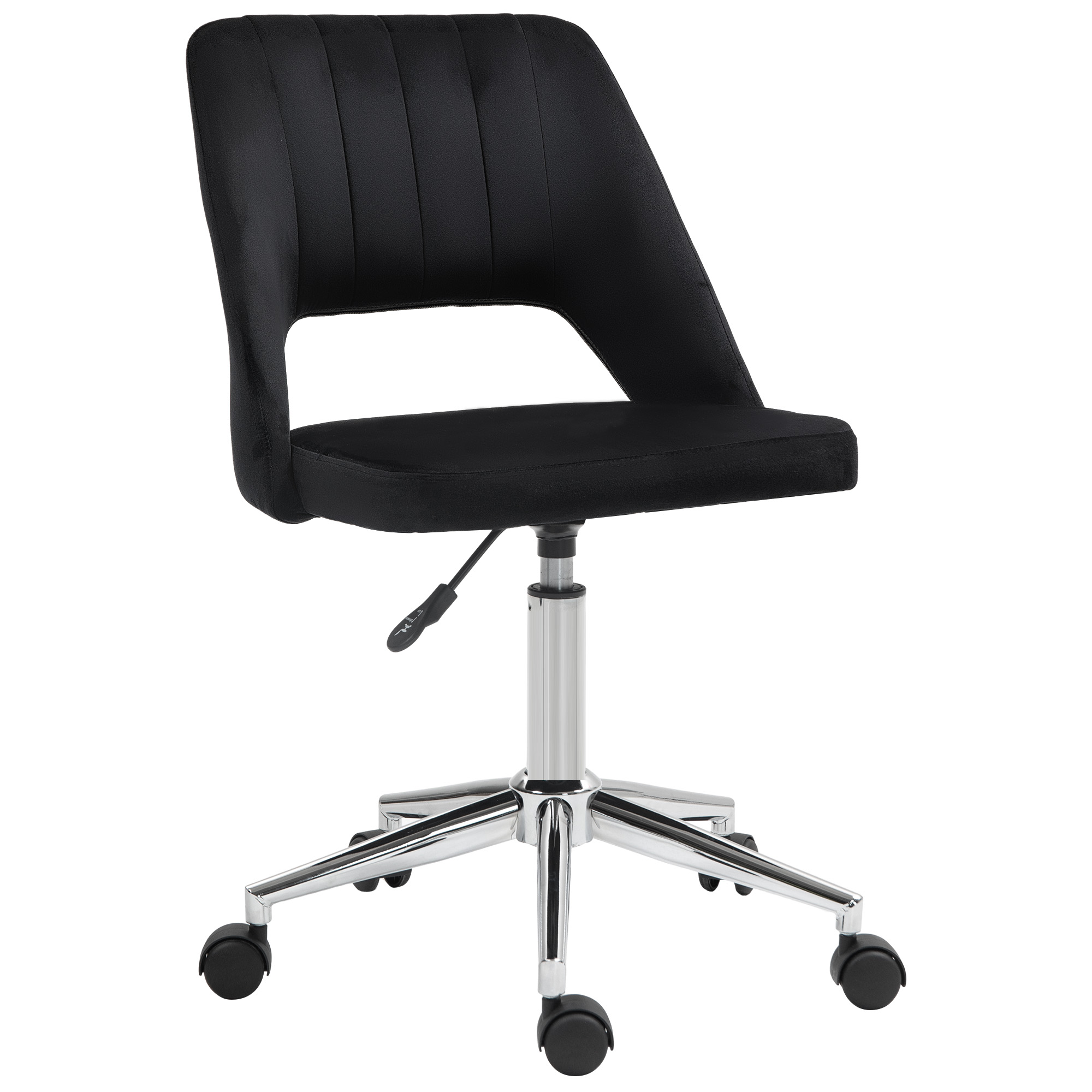Mid Back Workspace Seating Velvet Fabric Rotating Scallop Shape PC Work Table Seating, Black 1
