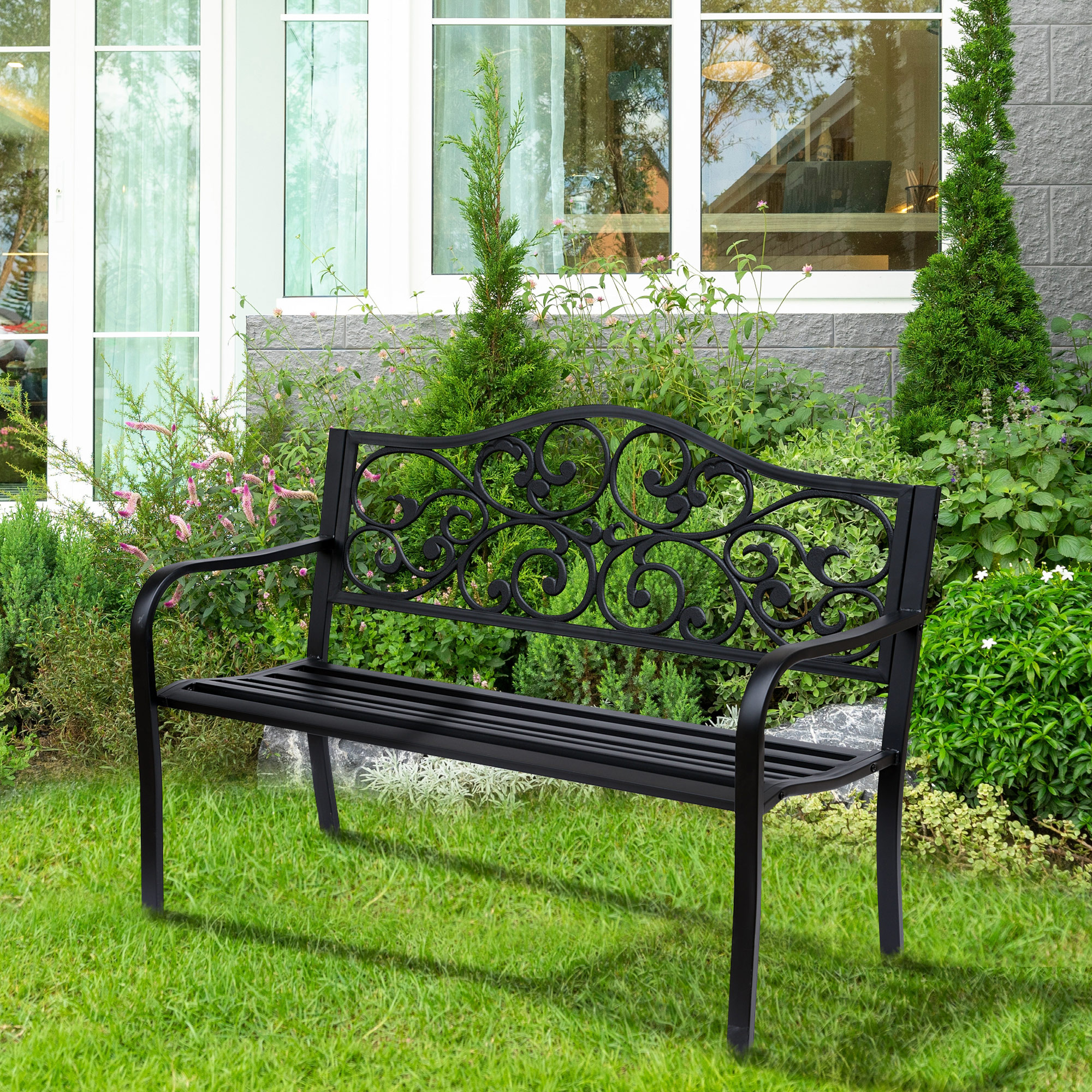 Outsunny Garden Bench Outdoor Loveseat with Vintage Floral