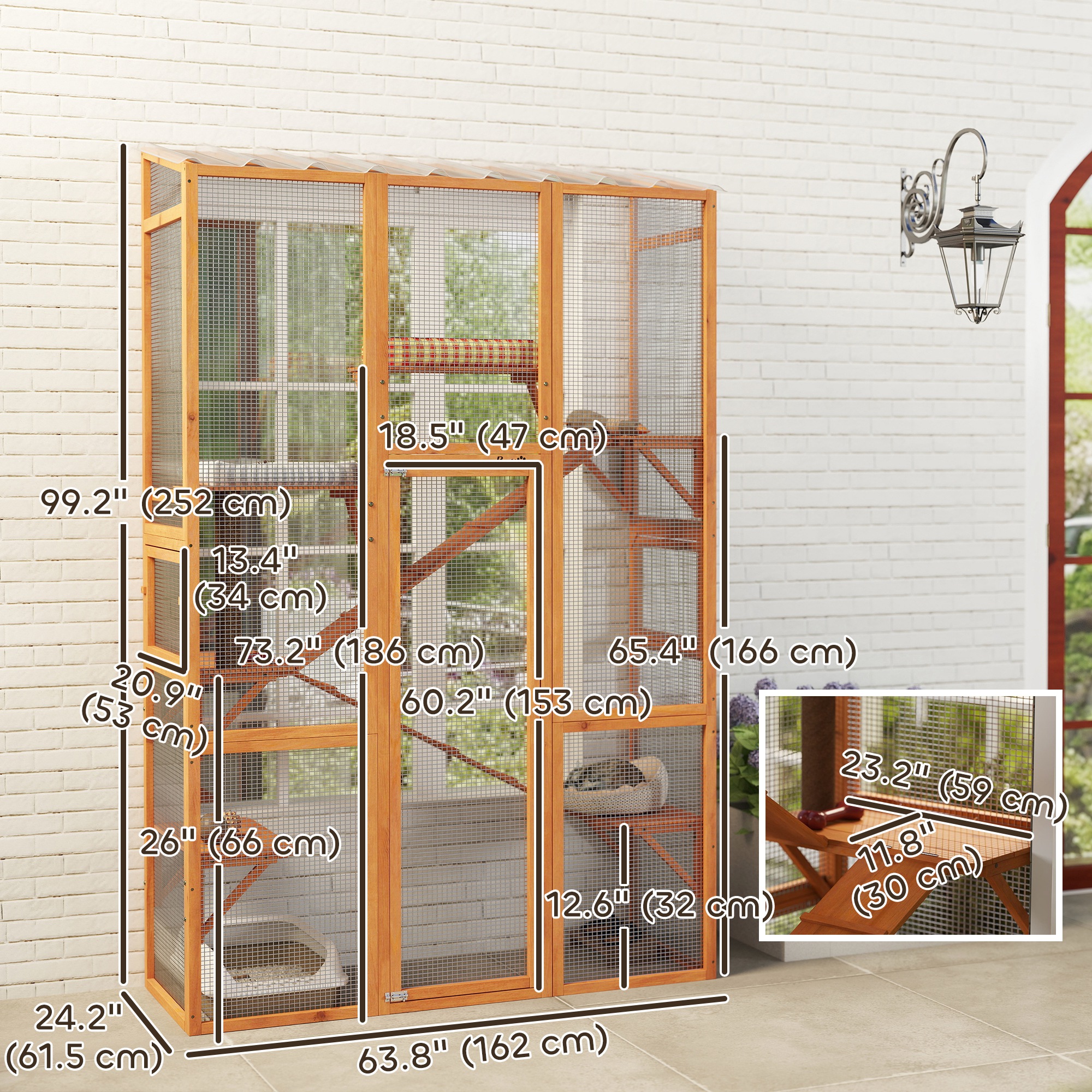Cat's Paw 額装③ PawHut Wooden Catio Outdoor Cat Enclosure with 6 Jumping Platforms