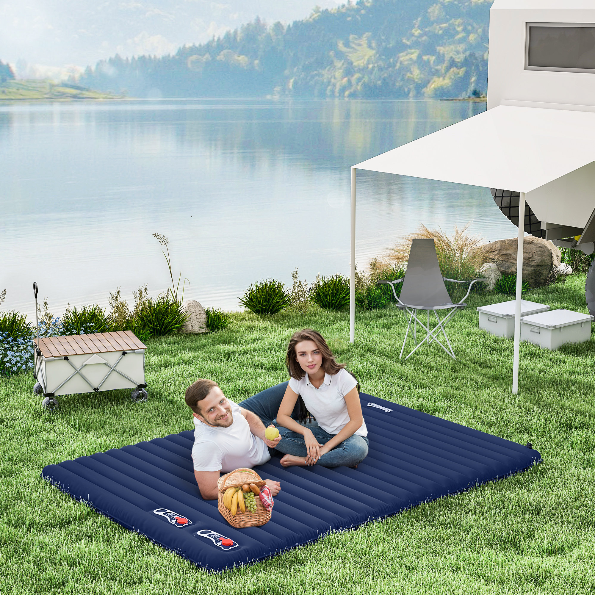 Outsunny Self Inflatable Air Mattress, Portable Double Sleeping
