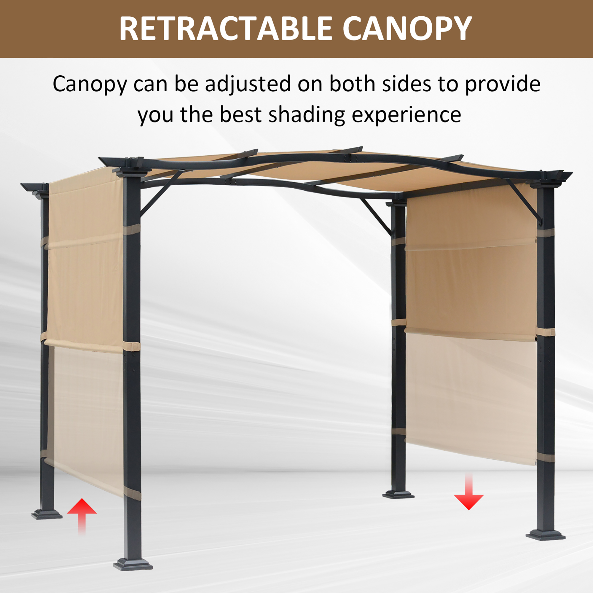 Outsunny 8' x 10' Retractable Pergola Canopy Steel Frame Polyester
