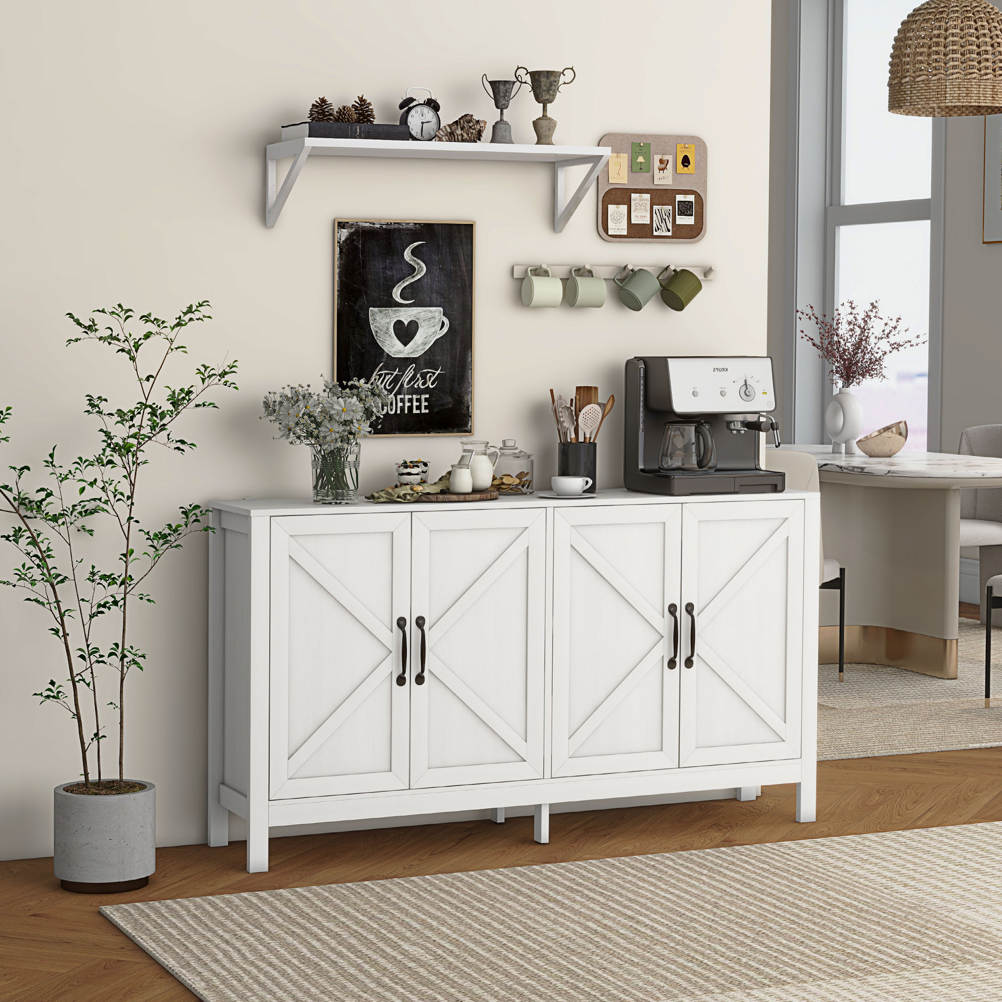 HOMCOM Sideboard Buffet TV Stand Storage Cabinet Barn Door Adjustable Shelf TVs up to 65 Inches White Aosom Canada