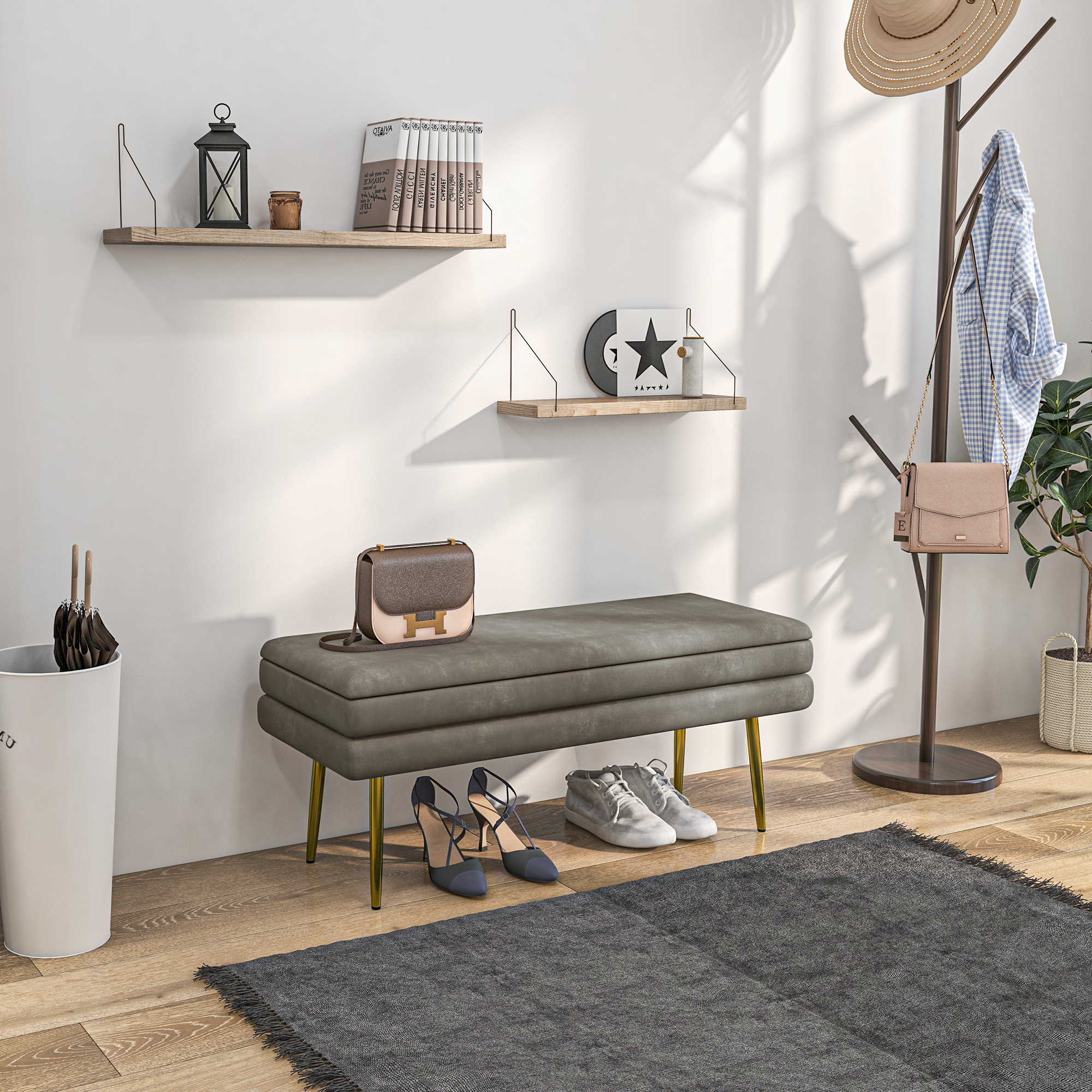 HOMCOM End of Bed Bench, Velvet-feel Upholstered Bench with Thick Padded Seat and Steel Legs, Modern Bedroom Bench, Beige Aosom Canada