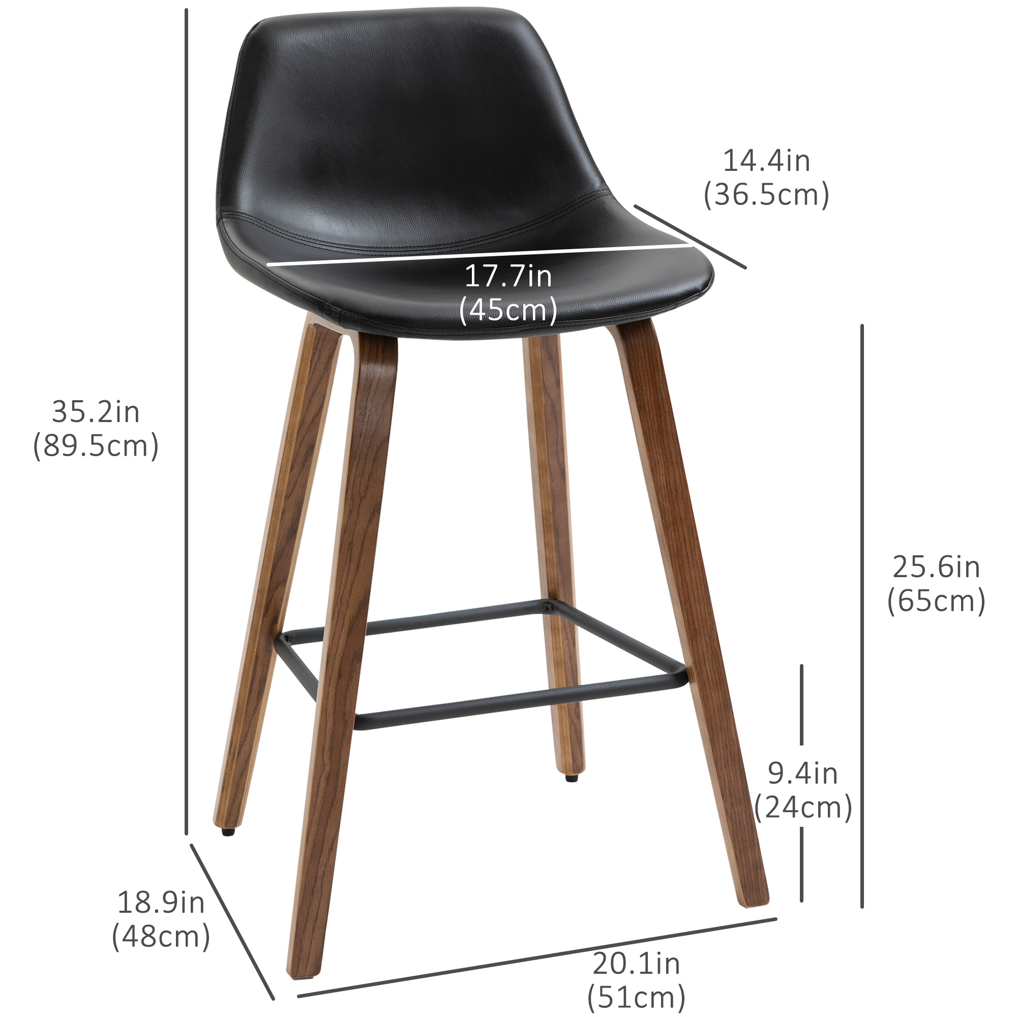 B＋COM ONE HOMCOM Bar Stools Set of 2, PU Leather Counter Height Bar