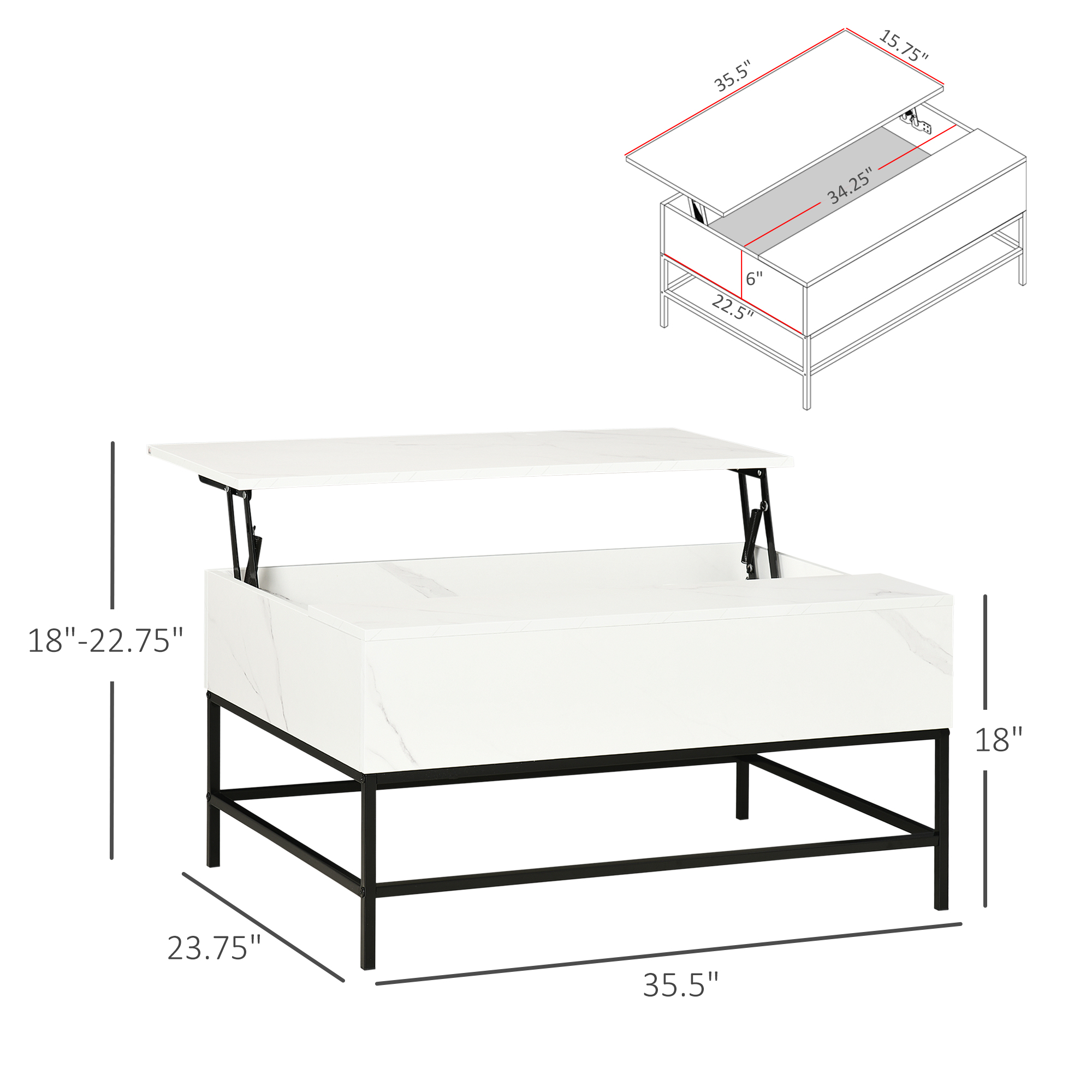 HOMCOM Lift Top Coffee Table Modern Hidden Storage Metal Legs Home Office White | Aosom.com 1