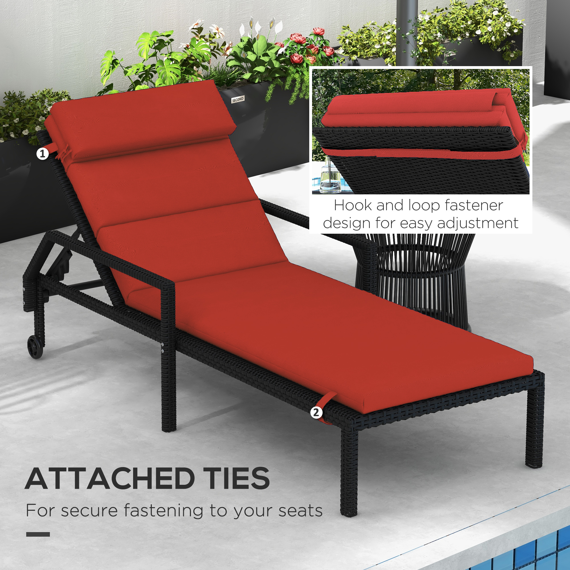 Outsunny Patio Chaise Lounge Chair Cushion Replacement Sun Lounger