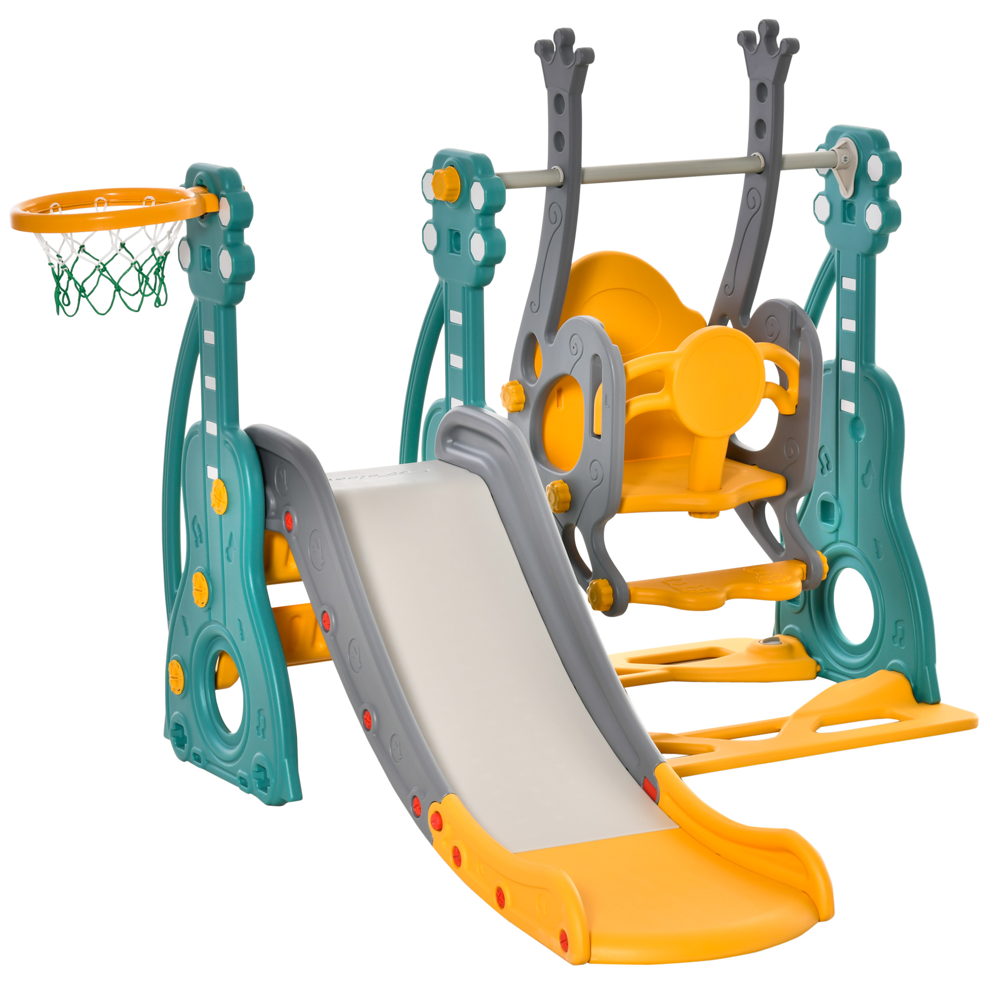 3-in-1 Kids Slide and Swing Set with Basketball Hoop | Aosom.com