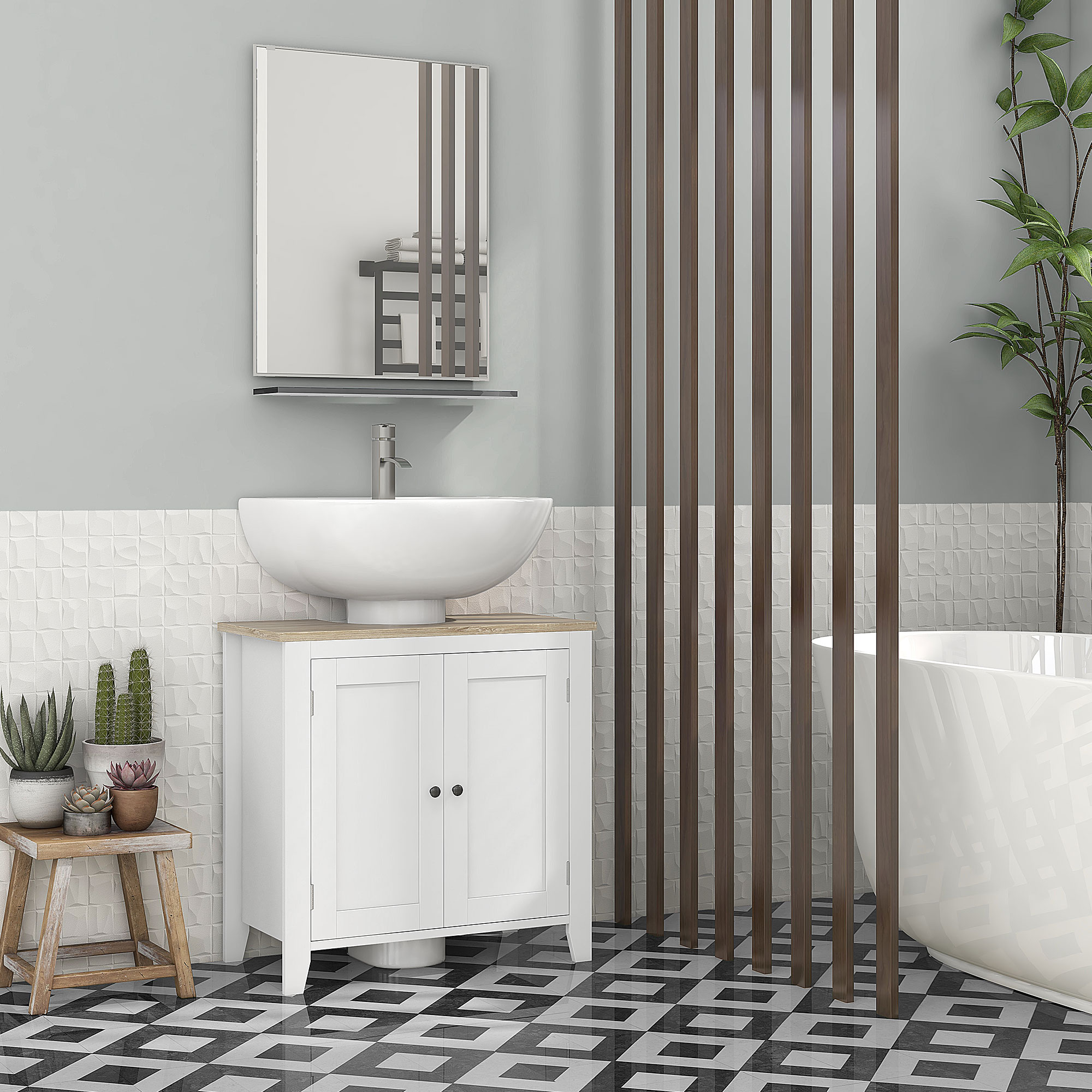kleankin Bathroom Sink Vanity Unit, Under Sink Bathroom Cabinet with U ...