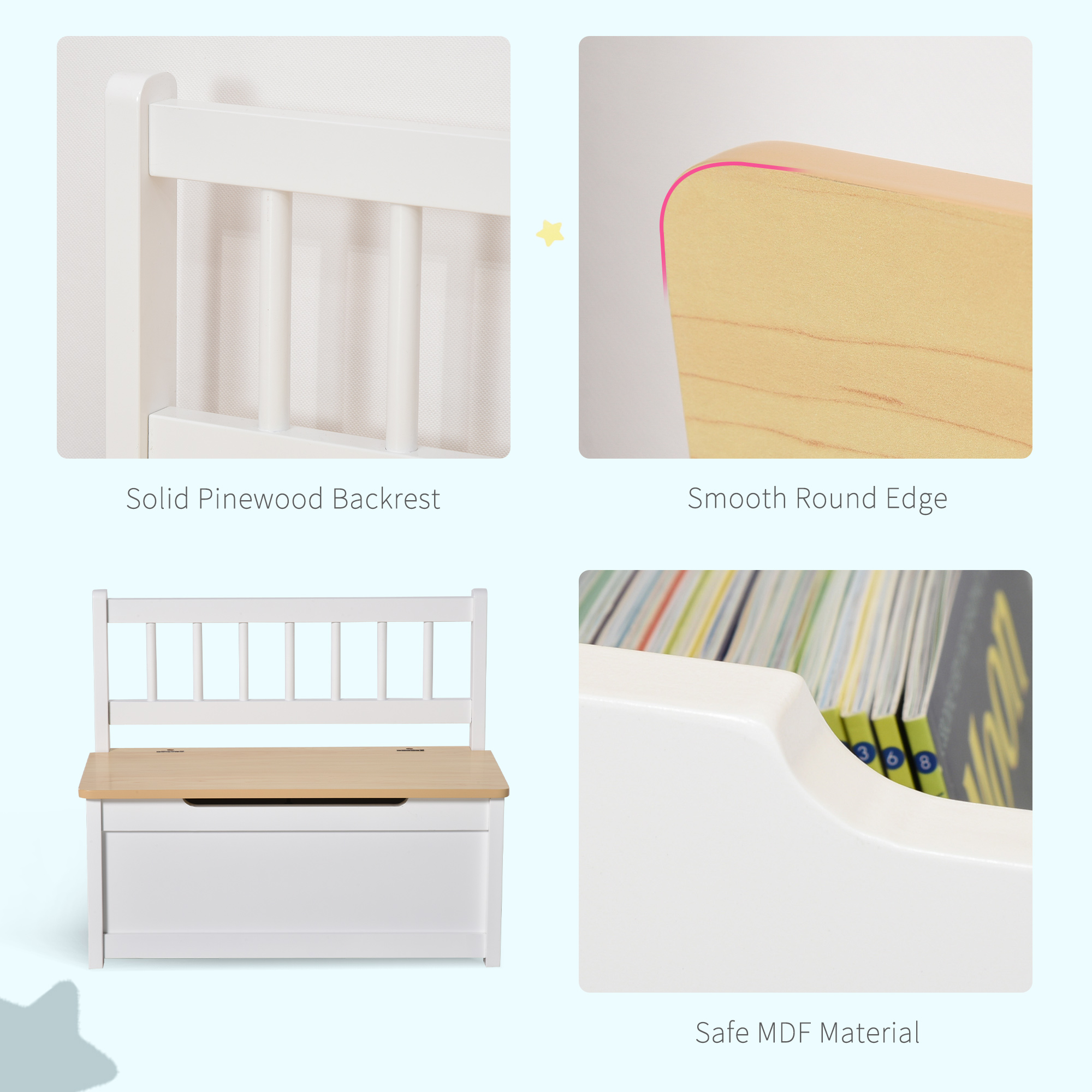 HOMCOM Wooden Toy Storage Box, Kids Organizer with Bench Seat, Safety Pneumatic Rod, Versatile Toy Chest for Playroom, White| Aosom.com 2