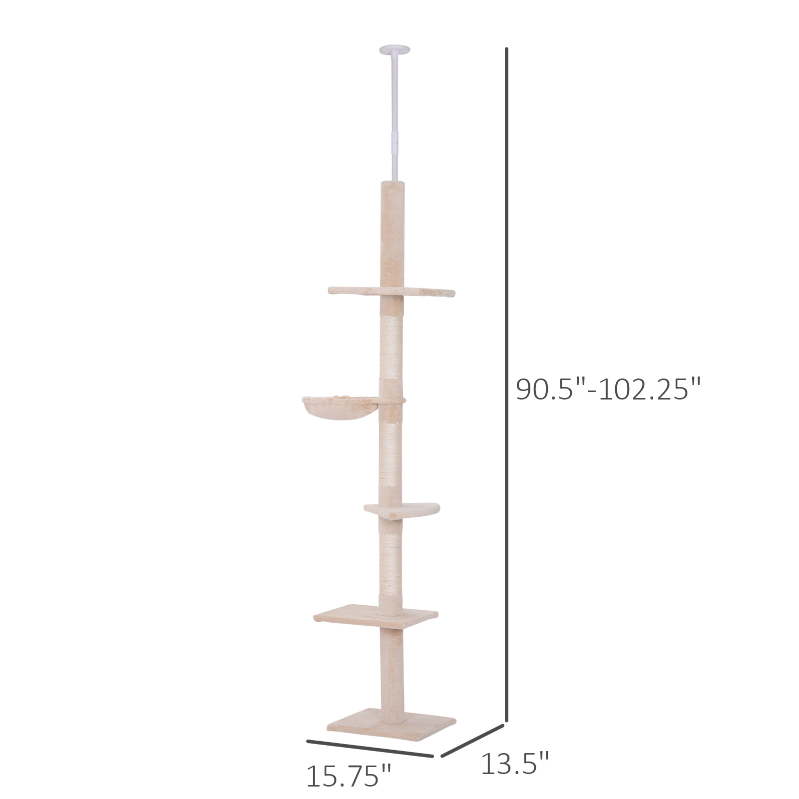 HITTITE Floor-to-Ceiling Cat Tree, 6-Tier Tall Cat Tower With Condo, Hammock & Sisal Posts (Adjustable 90-118 Inches)