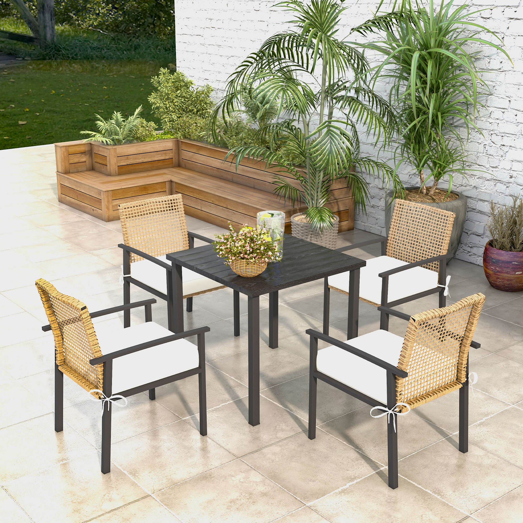 Outsunny 5 Piece Patio Dining Set, Outdoor Table and Chairs