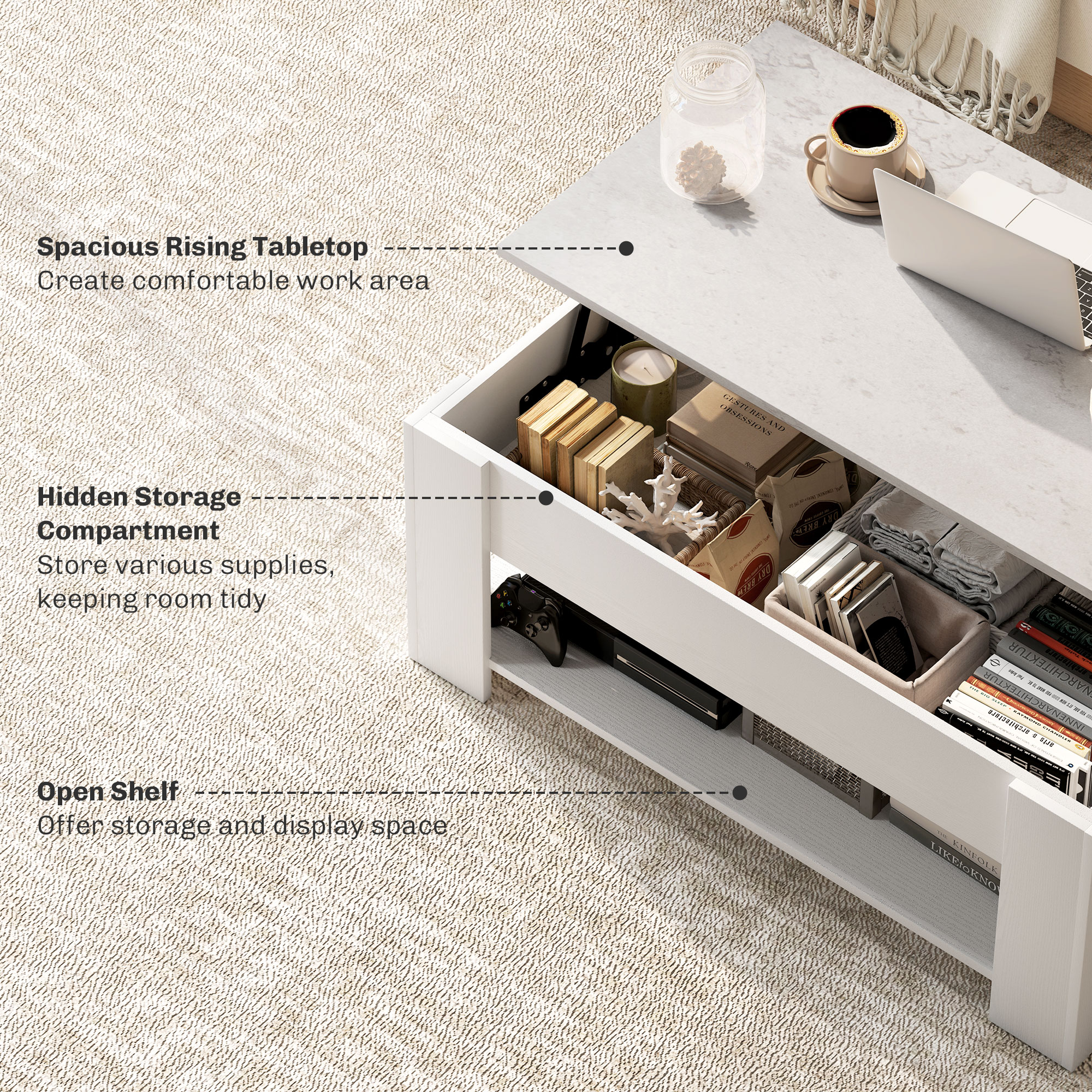 HOMCOM Lift Top Coffee Table with Hidden Storage Compartment and Open ...