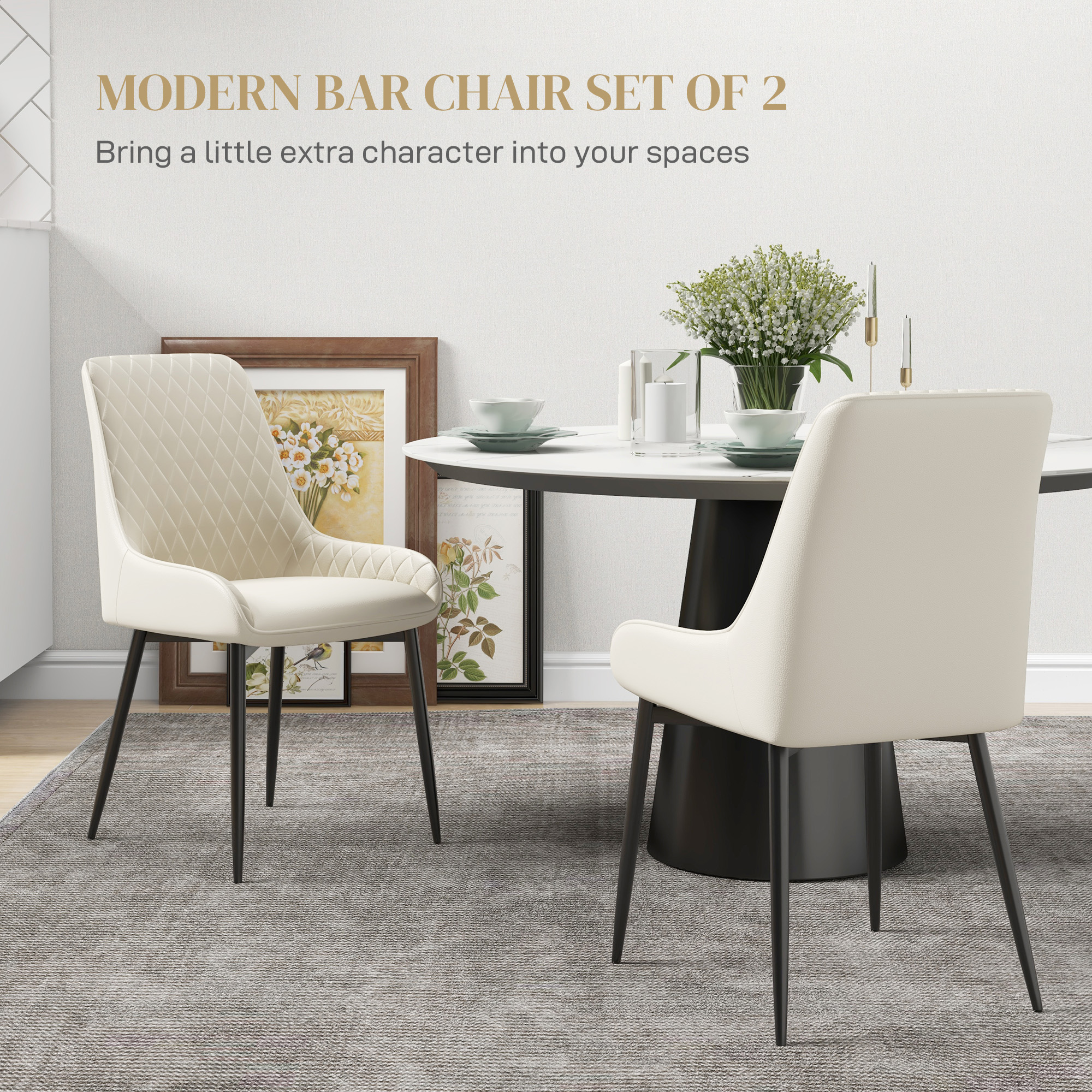 HOMCOM Upholstered Dining Chairs Diamond Tufted Cream White | Aosom Canada
