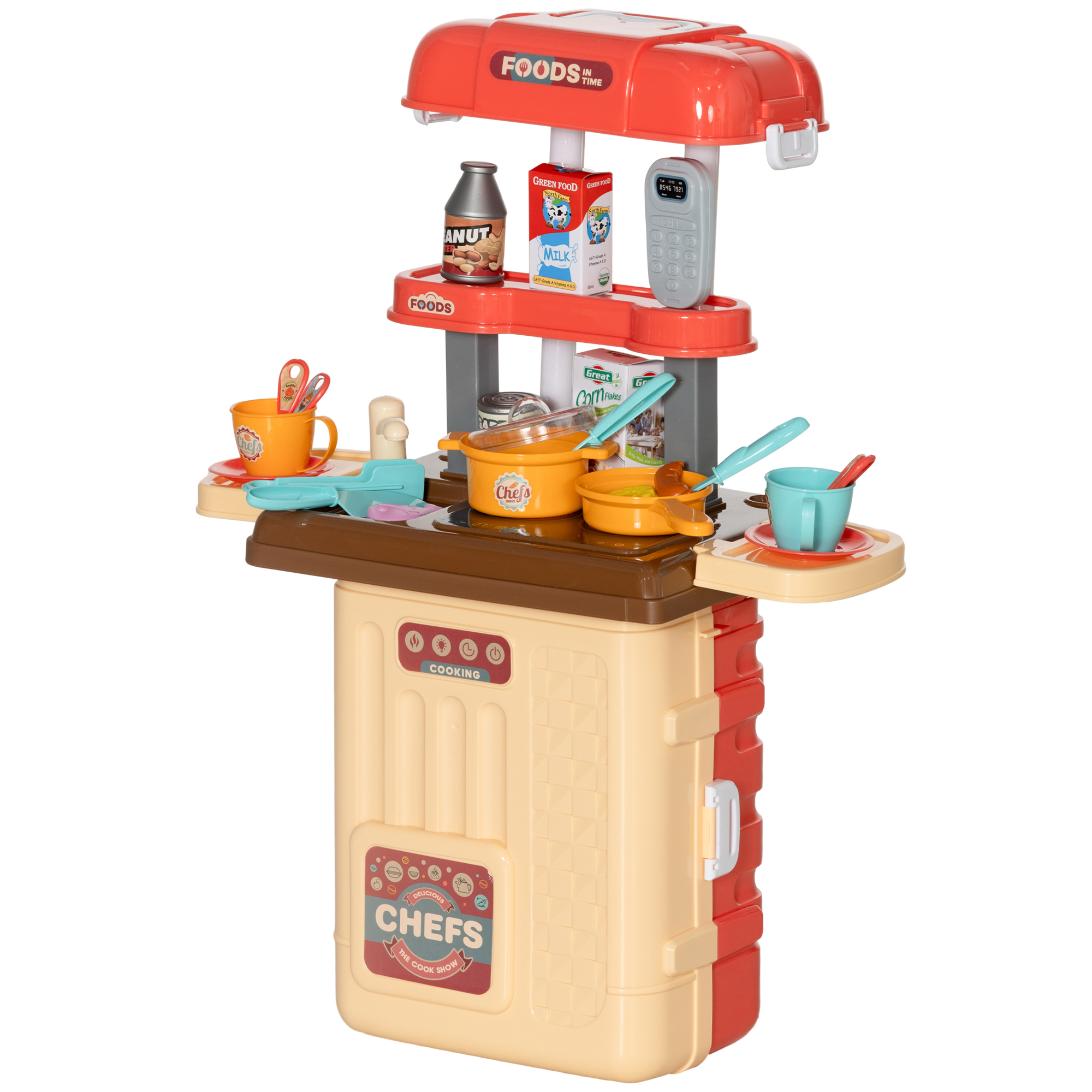 Qaba 3 in 1 Foldable Play Kitchen Set, Pretend Play Toys for Toddlers 3-6 Years Old, Multicolor