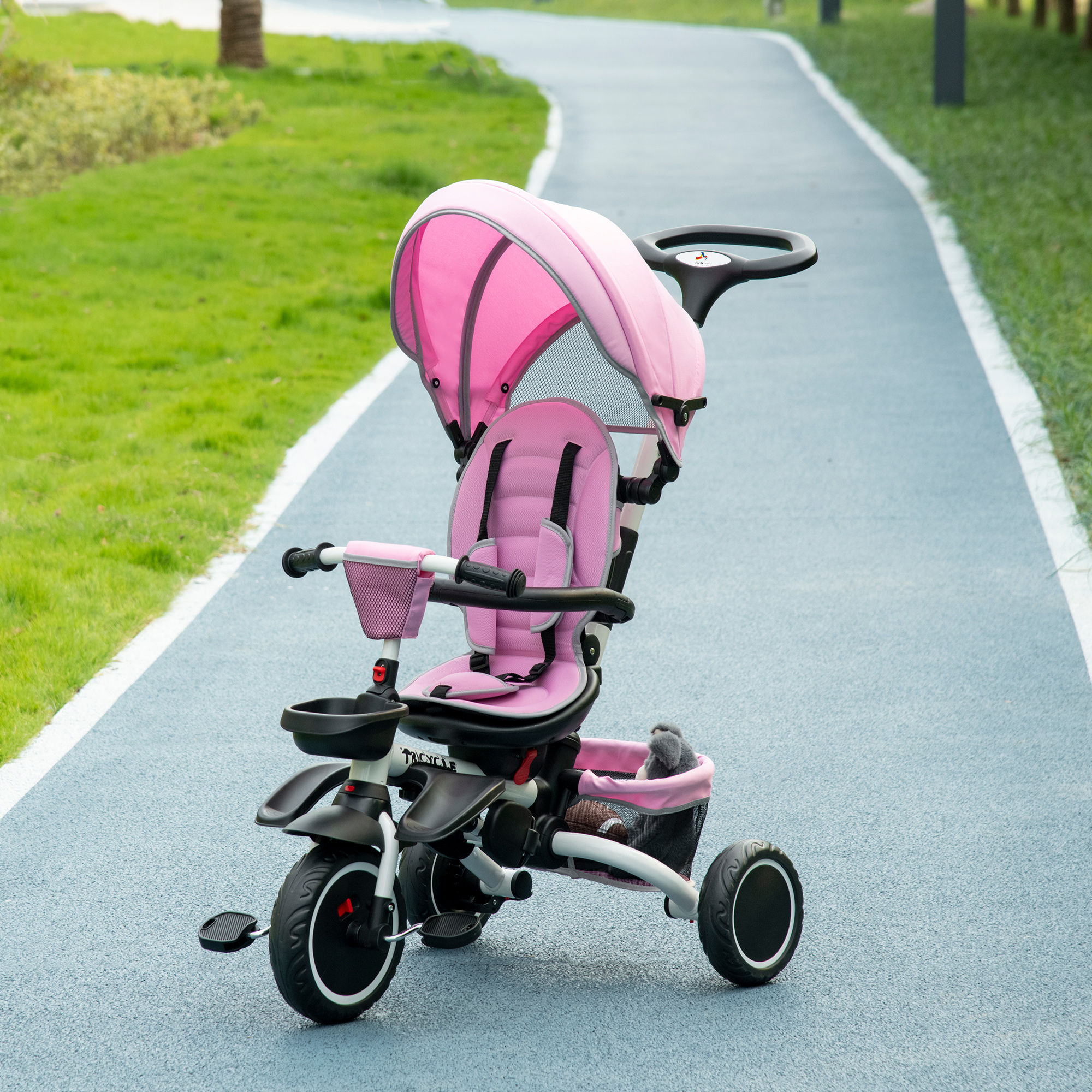 Aosom 7-in-1 Toddler Tricycle, Kids Trike with Rotatable Seat