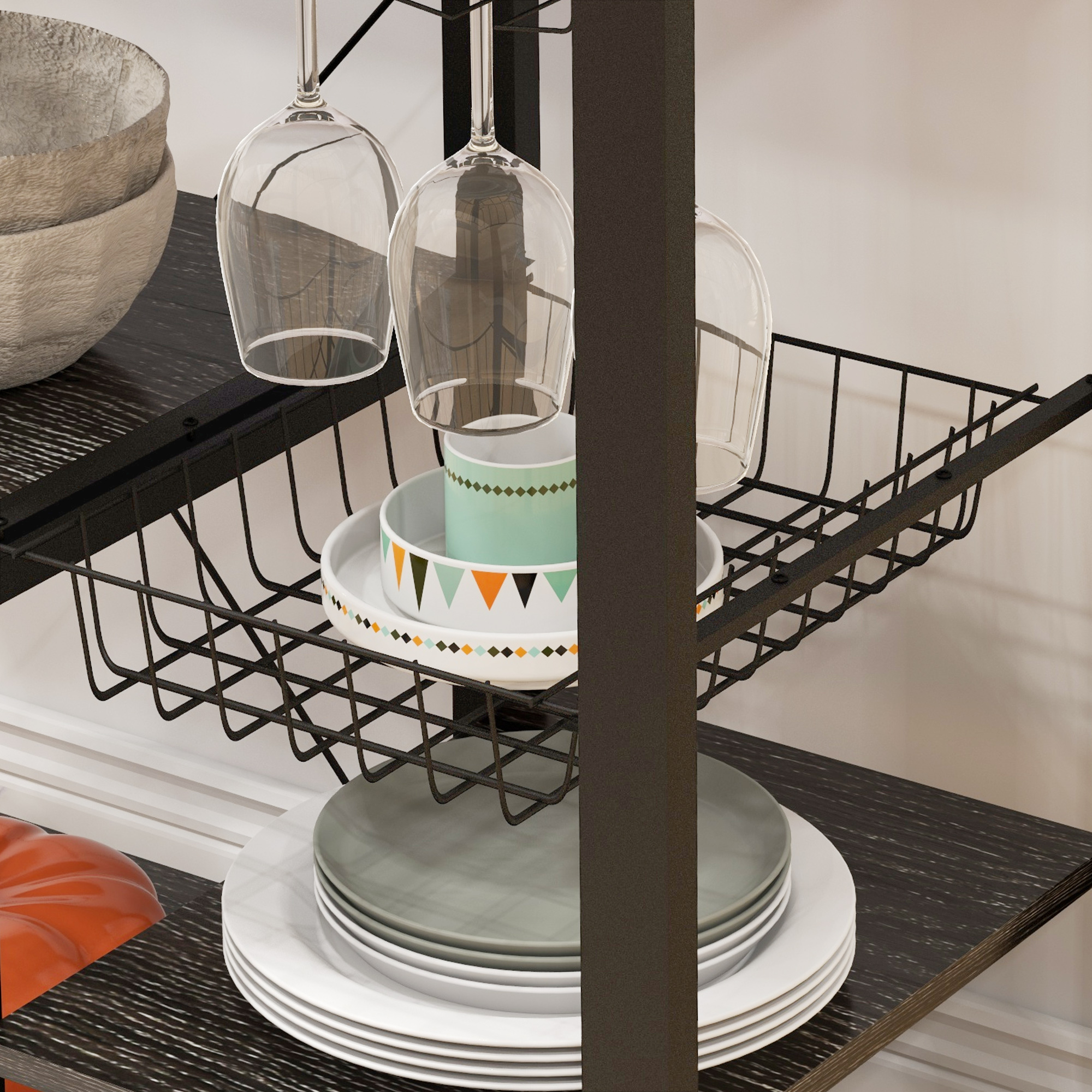 HOMCOM Industrial Gray Kitchen Baker's Rack with Charging Station, RGB Lighting, Glass Holders & Open Storage | Aosom.com 7