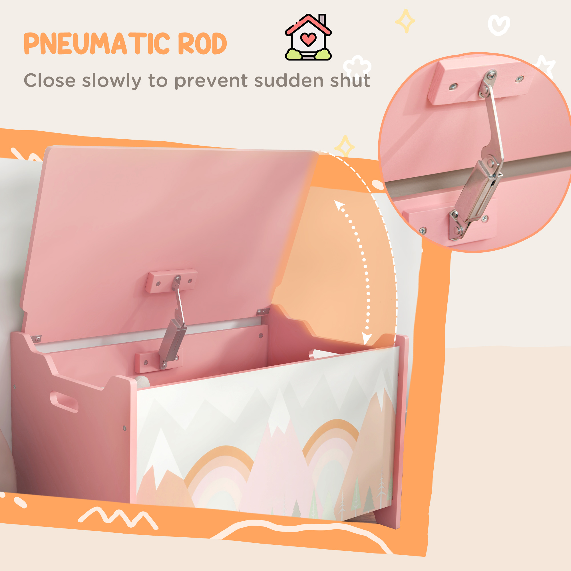 Qaba Sleek Toy Box, Bedroom Storage Solution for Spacious & Clutter-Free Rooms, Kids Toy Chest Organizer, Pink | Aosom.com 3