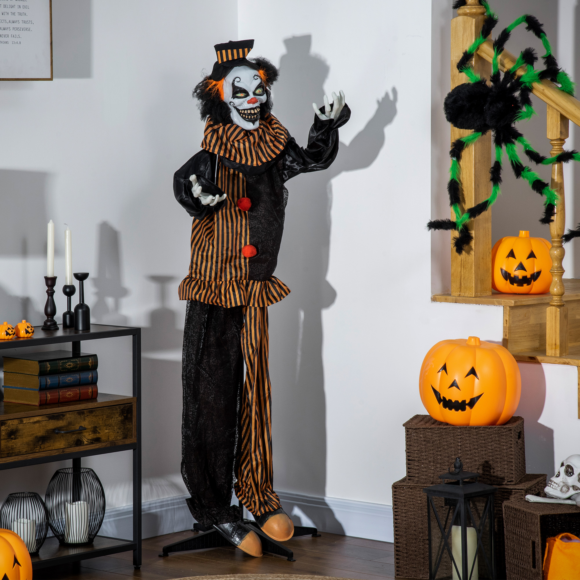Outsunny Life-Size Halloween Animated Clown – Red Light-Up Eyes, Sound Activated, Battery Operated