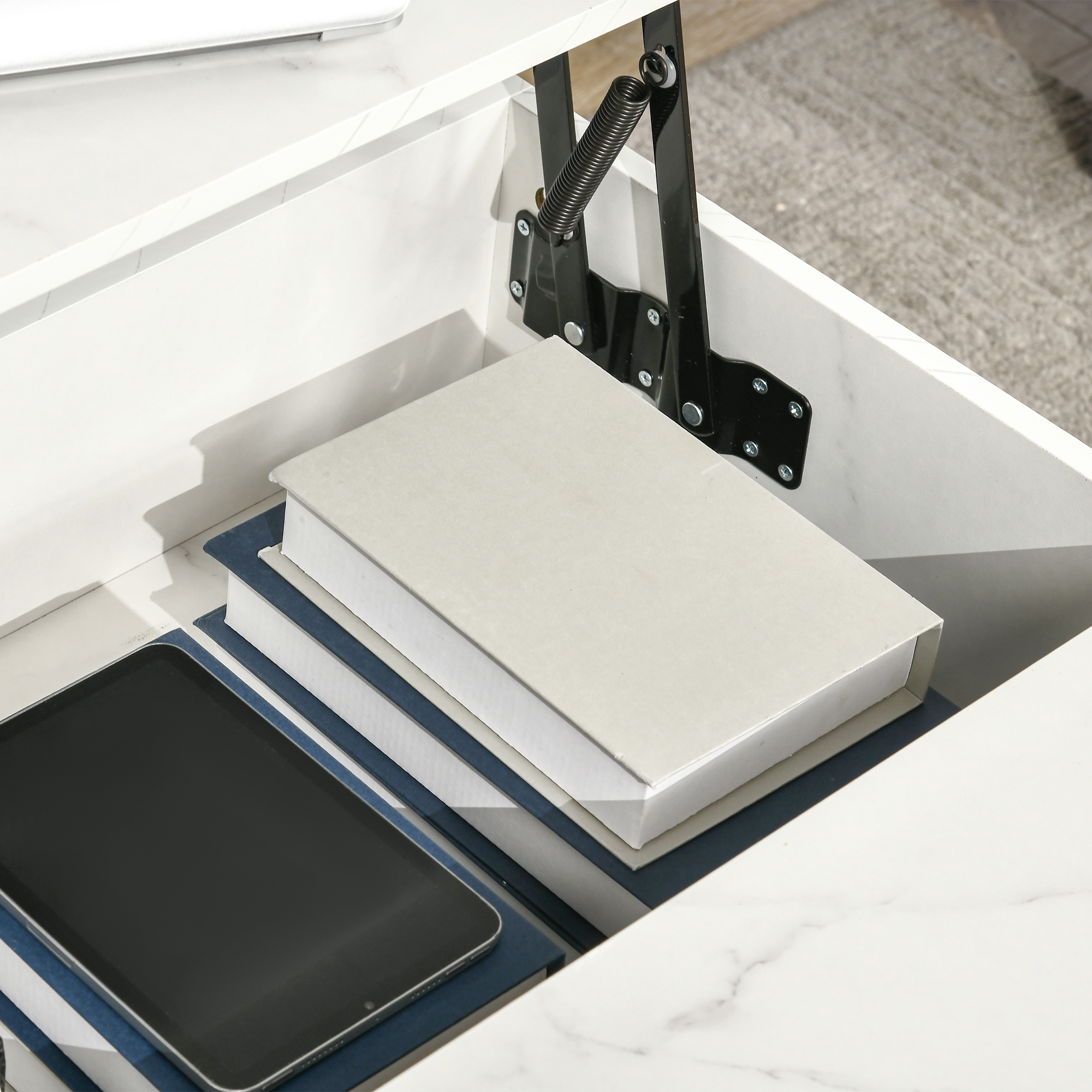 HOMCOM Lift Top Coffee Table Modern Hidden Storage Metal Legs Home Office White | Aosom.com 7