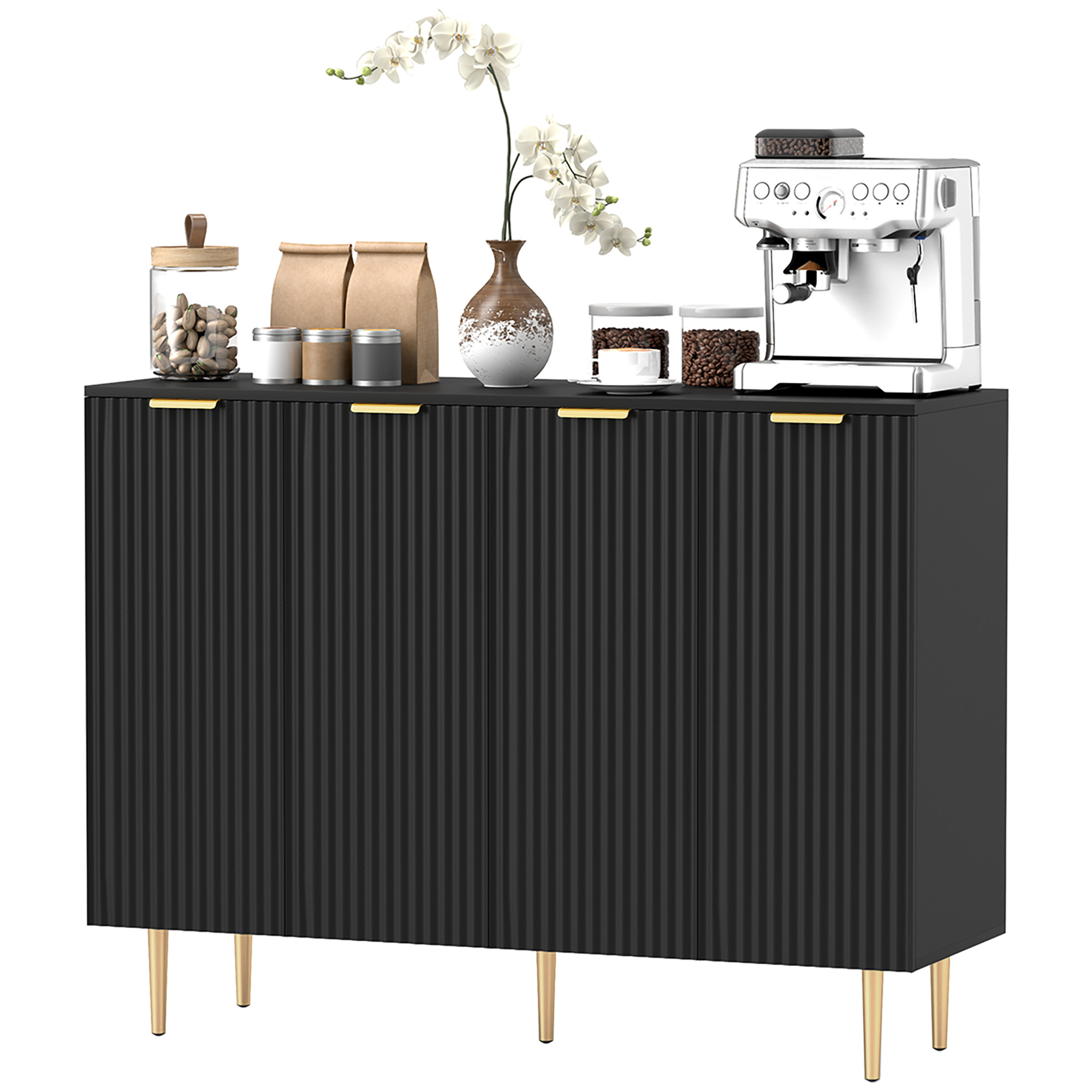 Sideboard Buffet Organizer Unit with Adjustable-Height Shelves for Hallway, Modern Cooking Organizer Organizer Unit, Black 1