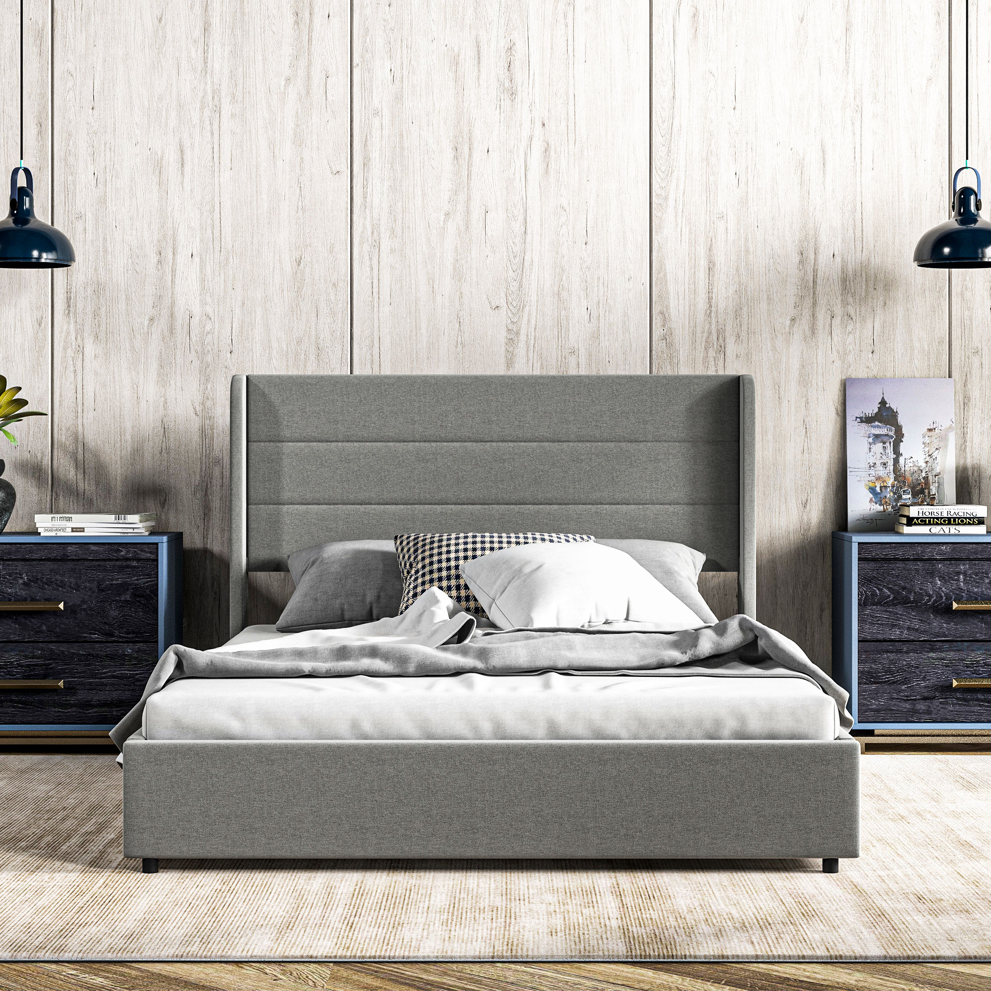 HOMCOM Full Bed Frame with Storage Drawers, Full Size Bed Base with Headboard, Wood Slats, Noise-Free, Light Gray | Aosom.com 0