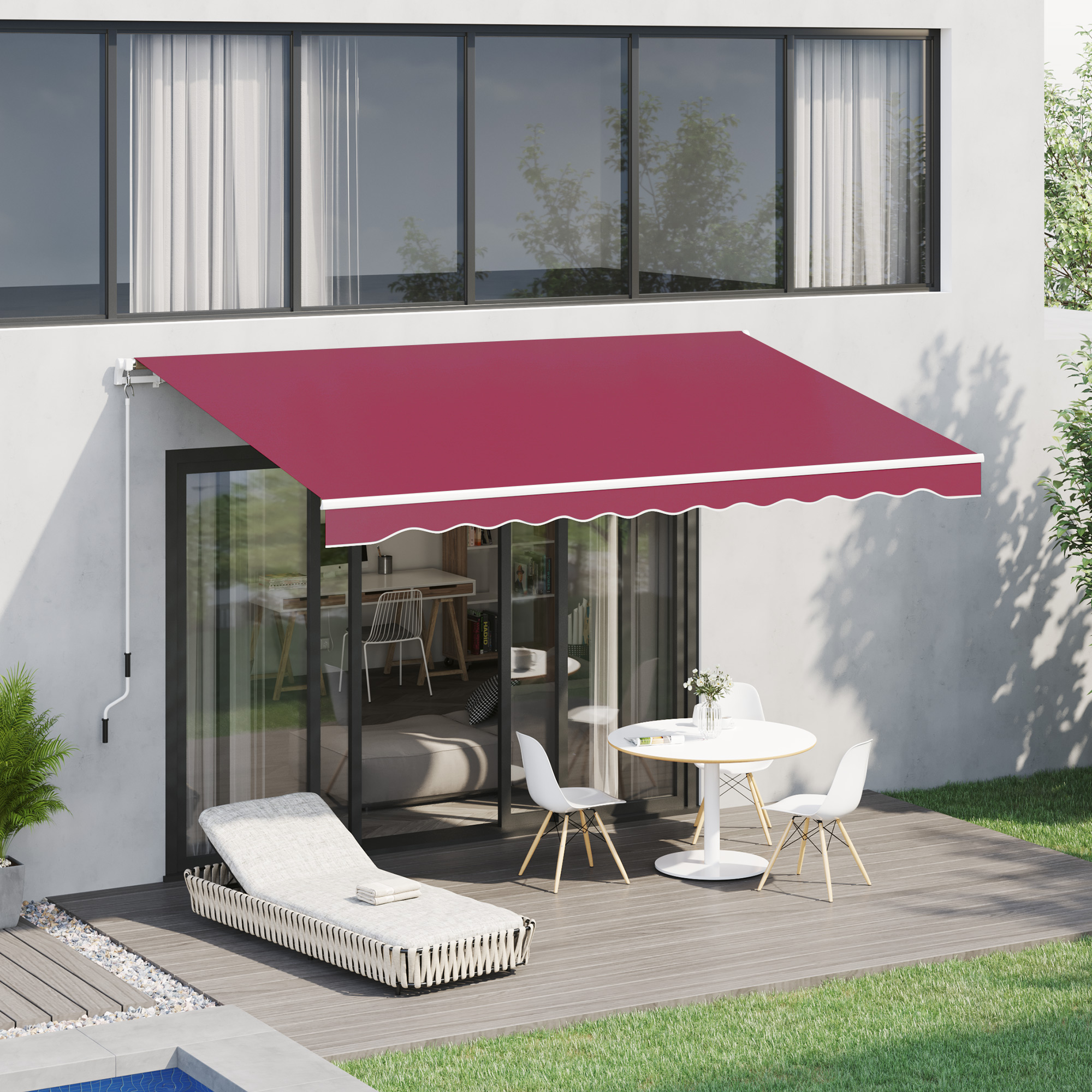 Outsunny Retractable Patio Awning 10x8 Ft UV-Resistant Cranking Sunshield for Deck & Yard in Claret | Aosom.com 0