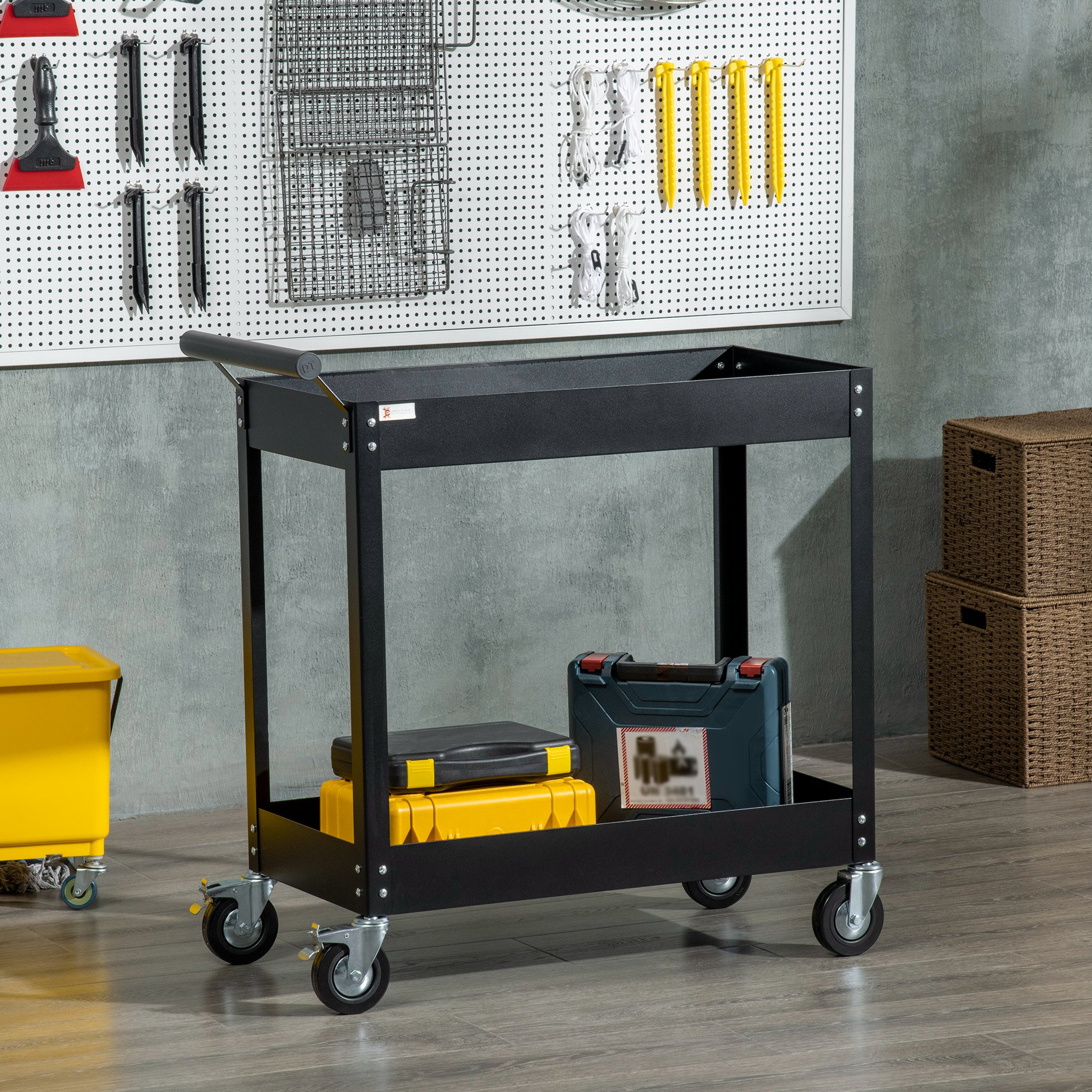 Hand Tools Cart DURHAND 2 Tier Rolling Tool Cart with Wheels, Steel Mobile Service ...